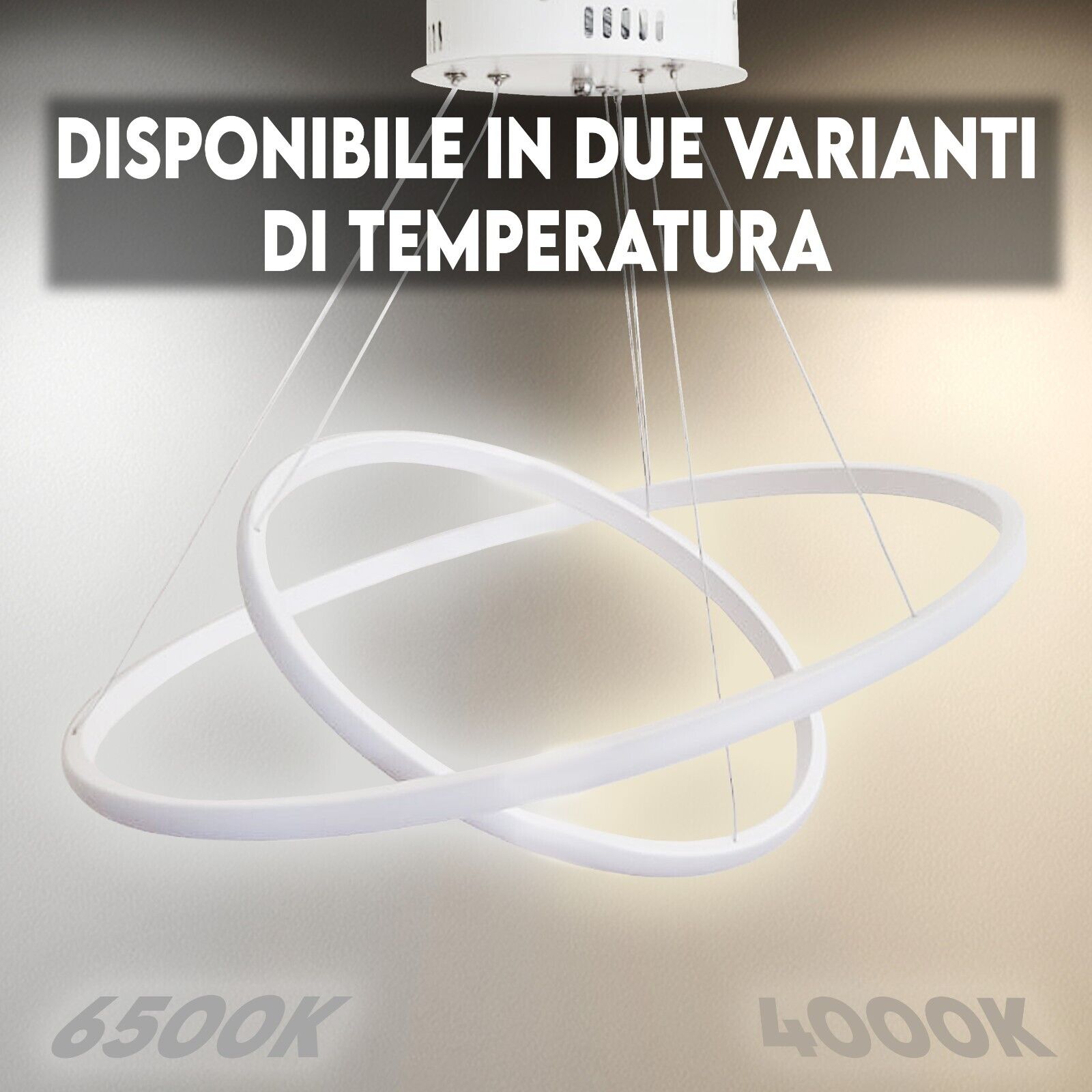 Maka Lampadario design LED a sospensione Moderno risparmio energia potente regolabile adattabile in ogni ambiente 6540lm 60x40x100 2 cerchi 60W 6500K - 3