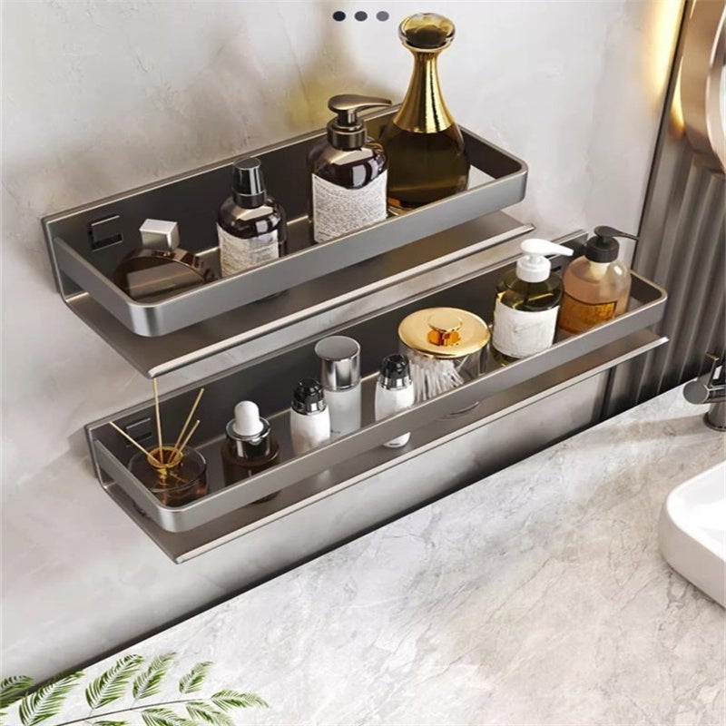 Mensola da bagno a parete in acciaio inox 304 nero, senza fori, per lavabo, 30×10×6 cm - 5