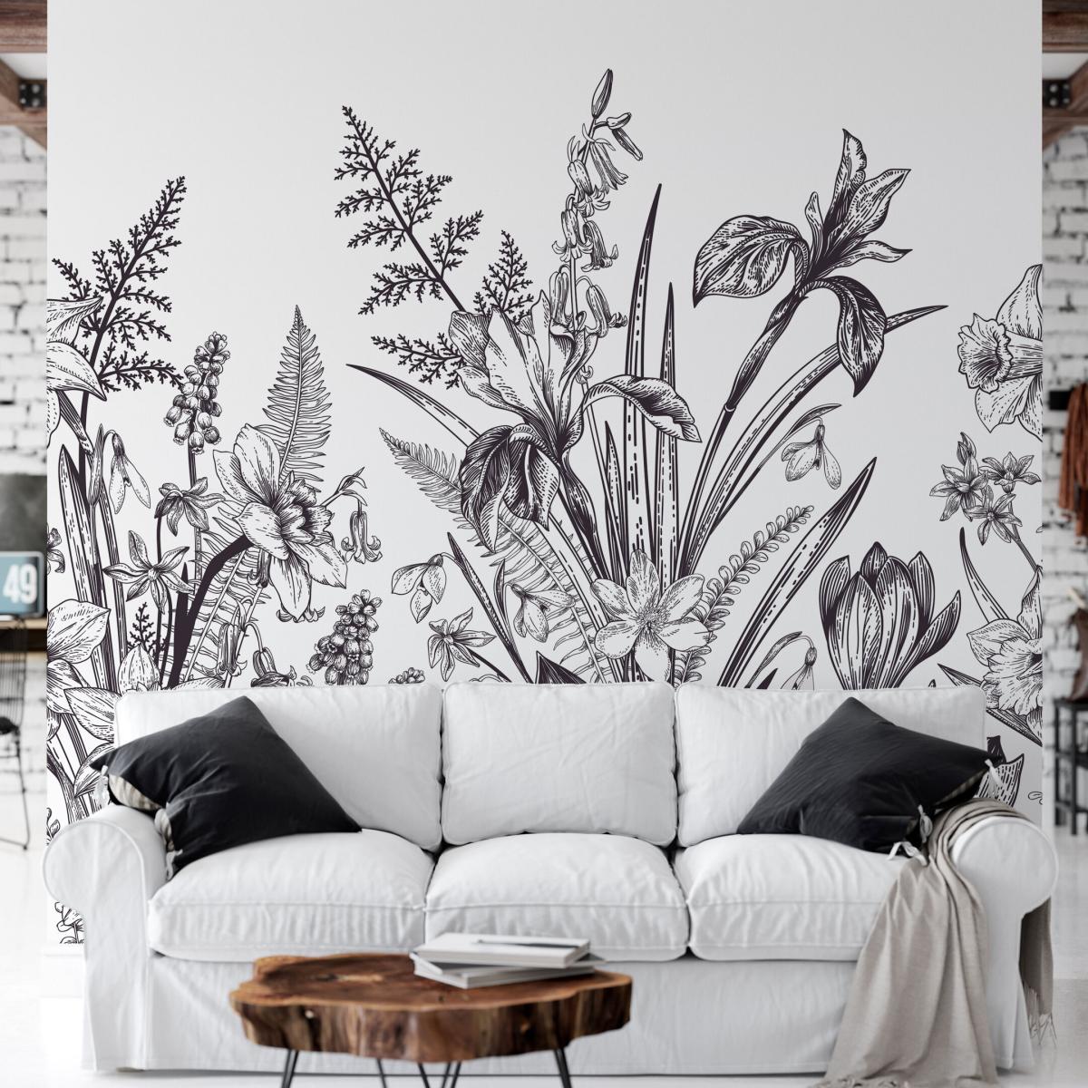 Papier peint floral et panoramique avec jardin de plantes - 255x260 cm ...