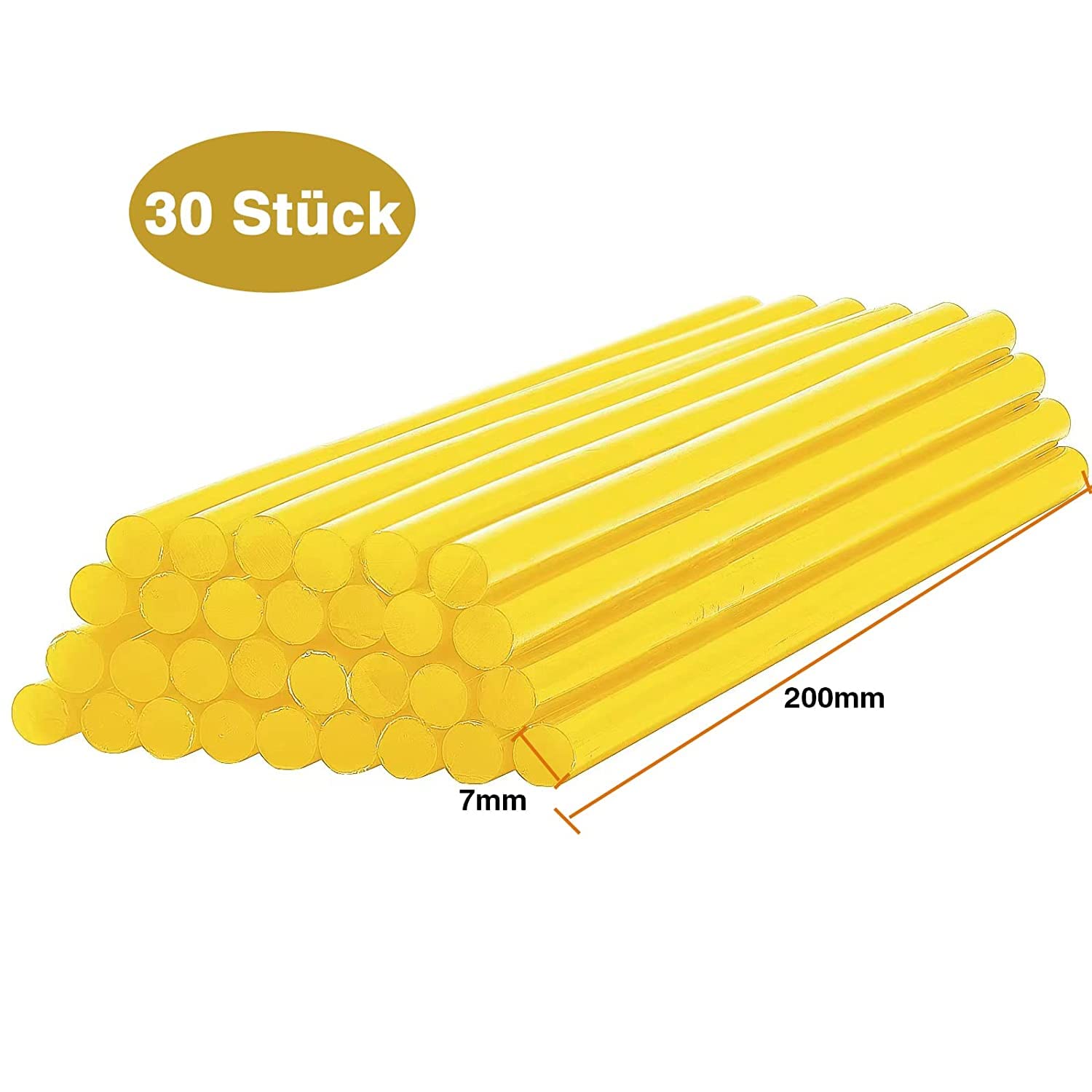 EKKJNQ Matite adesive a caldo, 30 pezzi, colorate per colla a caldo, per fai da te, 7 x 200, 11 x 200 mm, per pistola per colla a caldo (giallo chiaro - 2