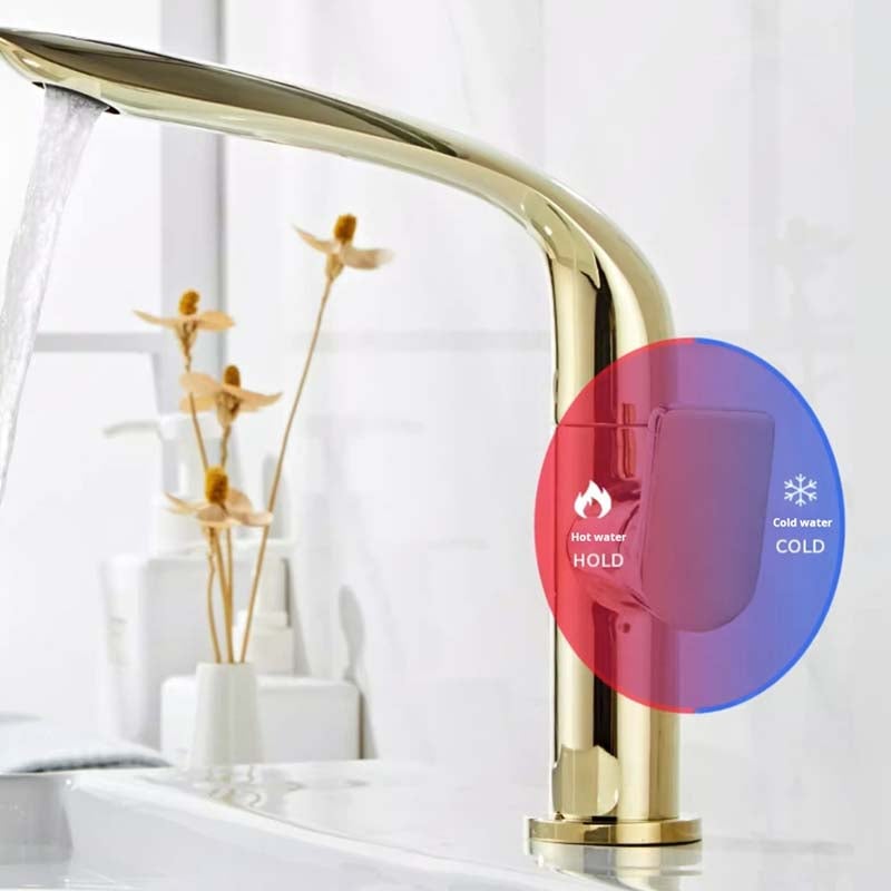 Mitigeur lavabo en laiton brossé or, robinet salle de bain 360° rotatif, double commande eau chaude et froide, mousseur ABS doux - 7