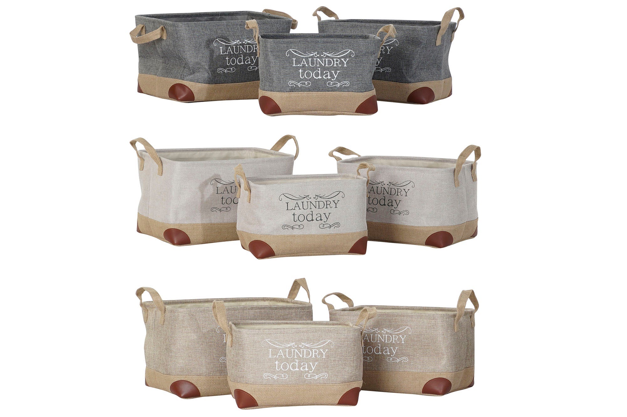 Set di Cestini DKD Home Decor 40 x 30 x 24 cm Grigio Beige Poliestere Marrone Chiaro (3 Pezzi) - 4