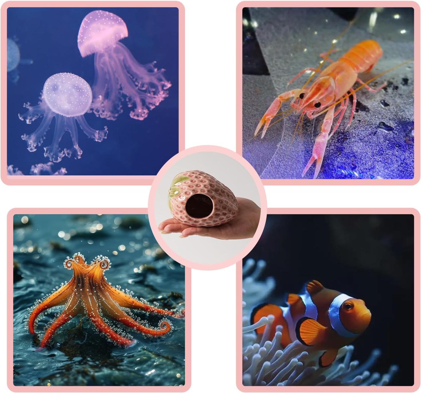 Grotte décorative rose pour aquarium : cachette pour betta, crevettes, poissons, bernard-l’hermite et pieuvre - 5