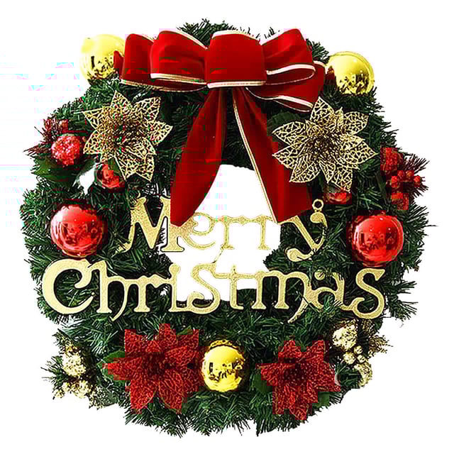 Couronne de Noël de 30 cm avec boules et nœud, guirlande de Noël pour porte d'entrée, décoration d'arbre mural, couronne de joyeux Noël