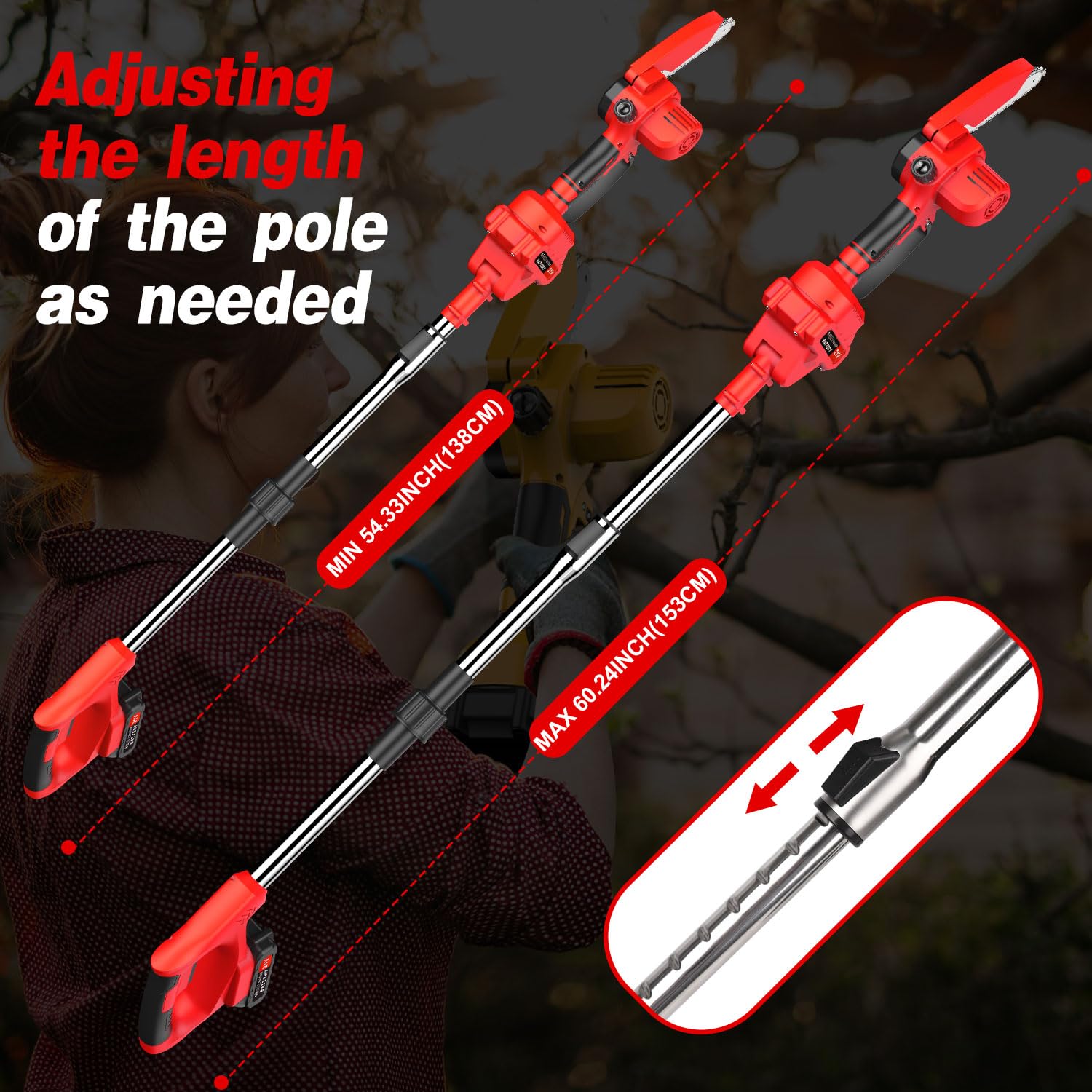 Outil de taille 2 en 1,sécateur de jardin pour branches hautes,tronçonneuse sans fil,alimentée par batterie,convient à la taille des arbres de jardin - 5