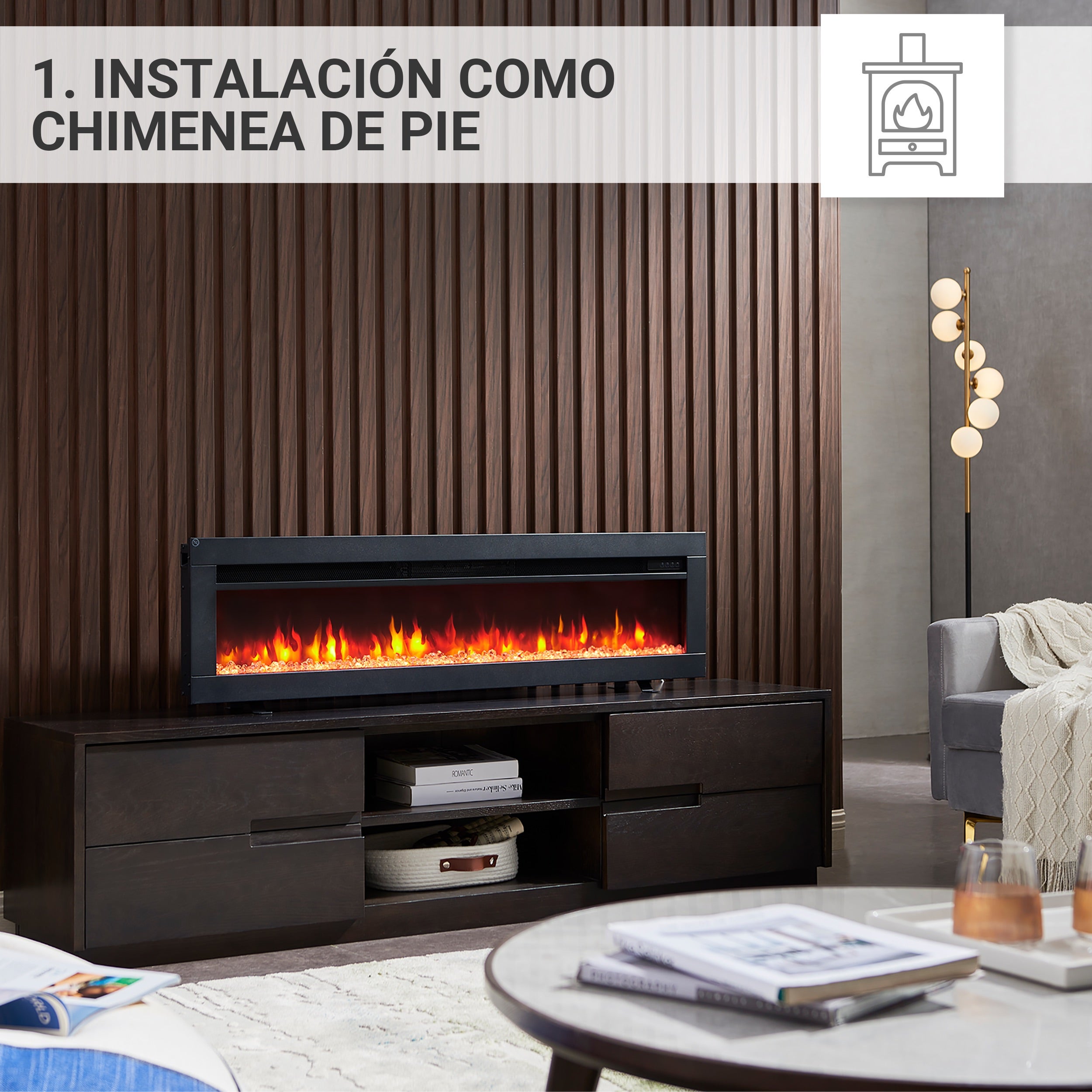 Chimenea eléctrica BALDERIA Agnes 50 - 3 en 1: chimenea de pie, mural o empotrable - 2