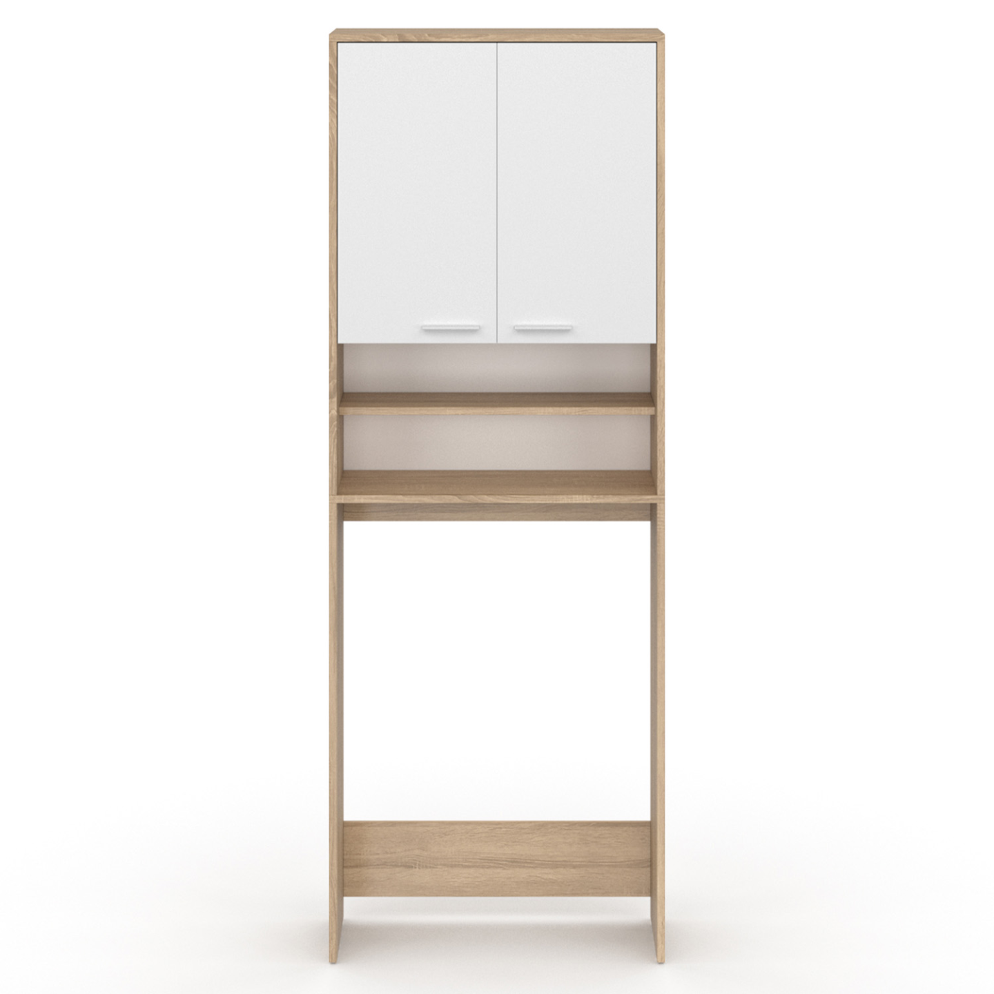 Meuble étagères de rangement dessus machine à laver et WC WALLIS blanc et hêtre - 3