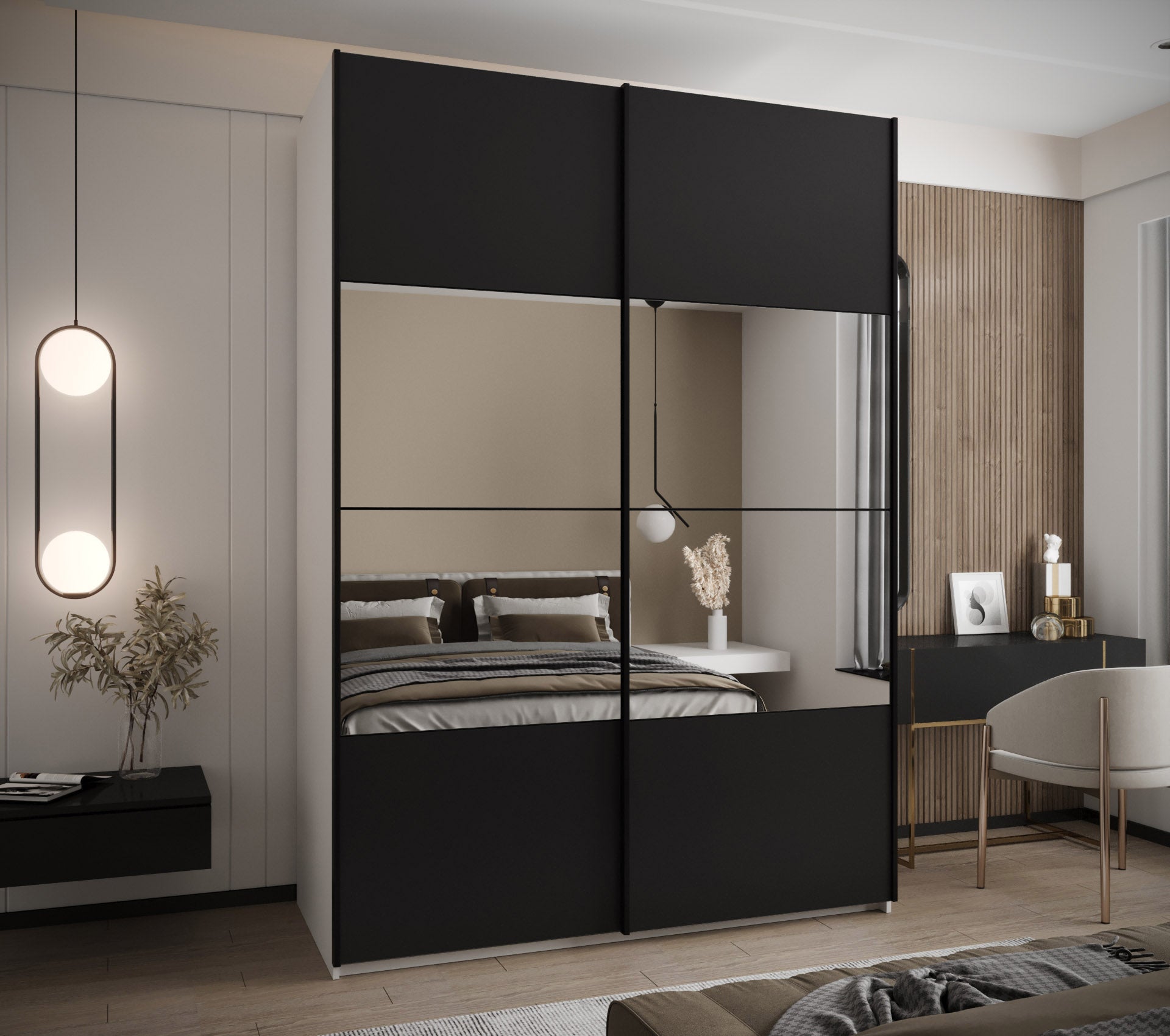 Szafa przesuwna wysoka Lux 4 180 x 64 x 245,5 cm biały + czarny + u. czarny - Abiks Meble - 2