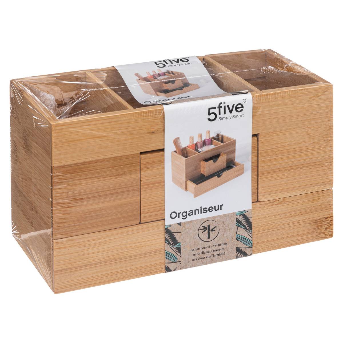 Organiseur 2 tiroirs/3 compartiements bambou - 5five - 4