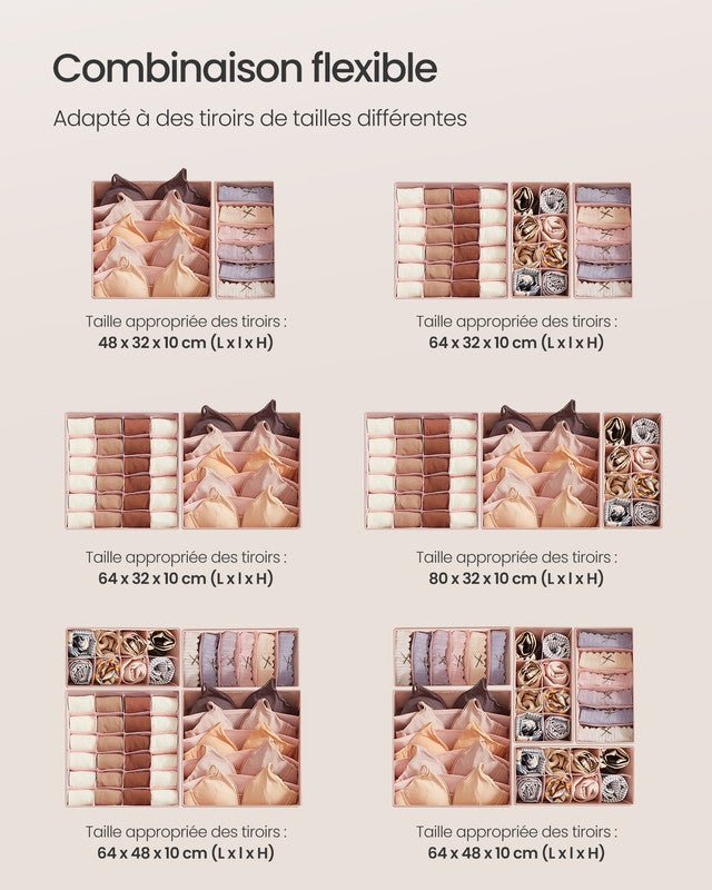 Lot de 8 Séparateurs de Tiroirs, Organiseur de Sous-vêtements Pliables, Chaussettes et Cravates, Boîtes de Rangement en Tissu pour Armoires, Rose - 5