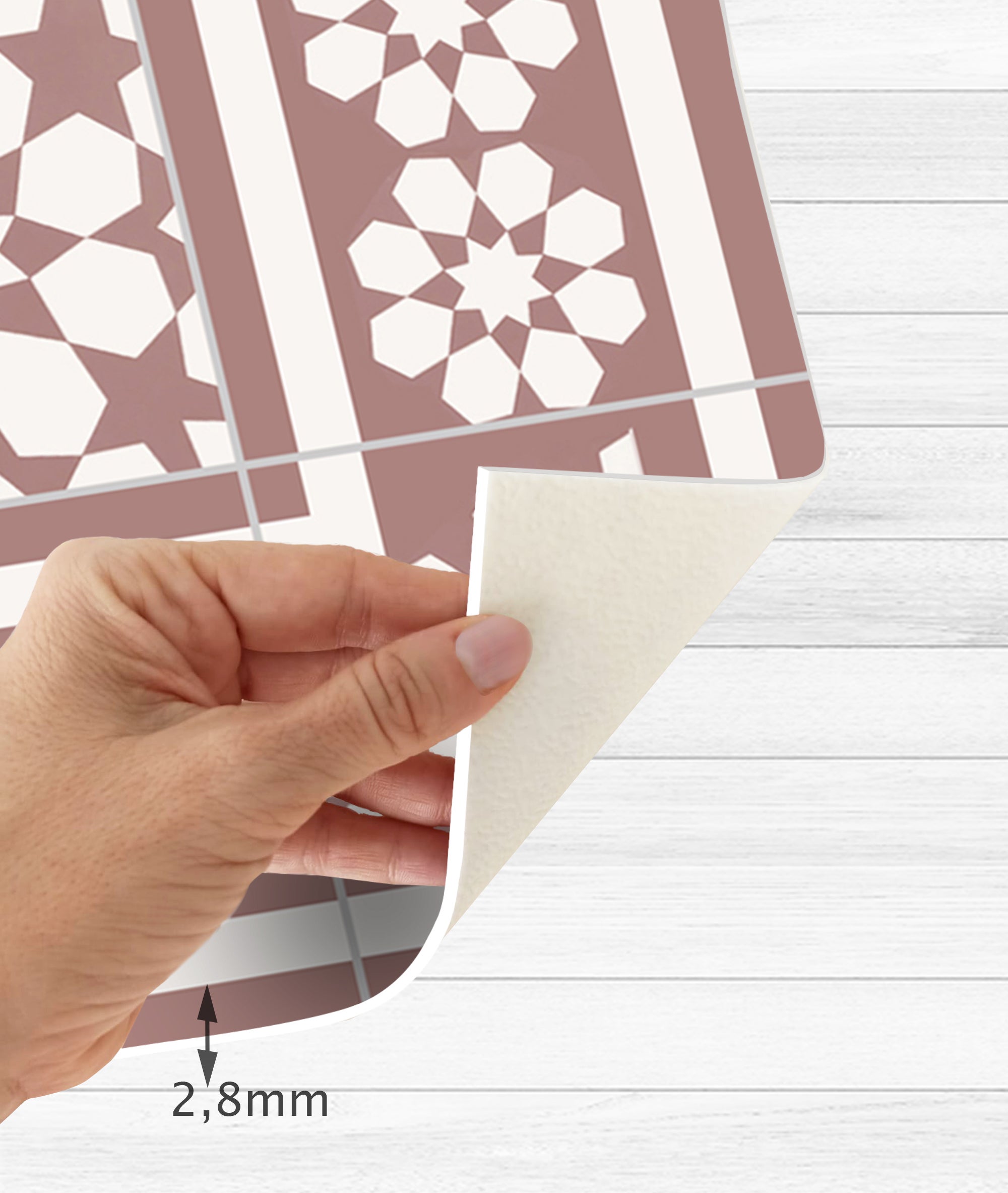 Tapis antidérapant en vinyle Samara terracota 80x300 cm - PVC imprimé, lavable, ignifuge, pour le salon ou la cuisine, style hydraulique - 4