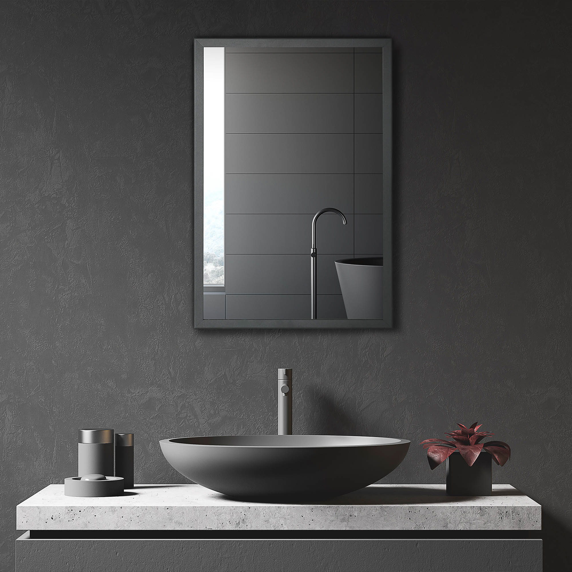 Armoire De Salle De Bain Encastrable Avec Miroir - 40x60 Cm, étagère Réglable, Finition Noir Mat