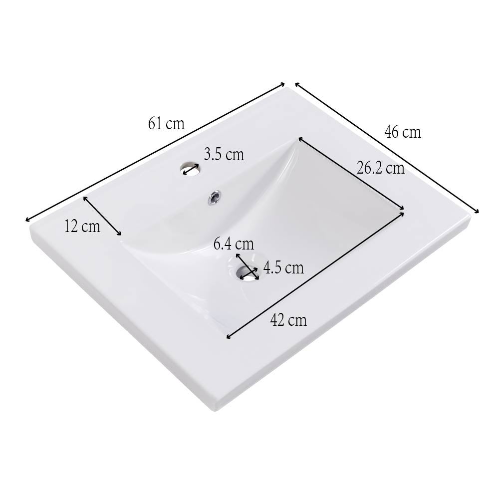 Meuble de salle de bains vasque simple, meuble-lavabo 60 cm avec vasque en céramique et étagère, blanc - 6