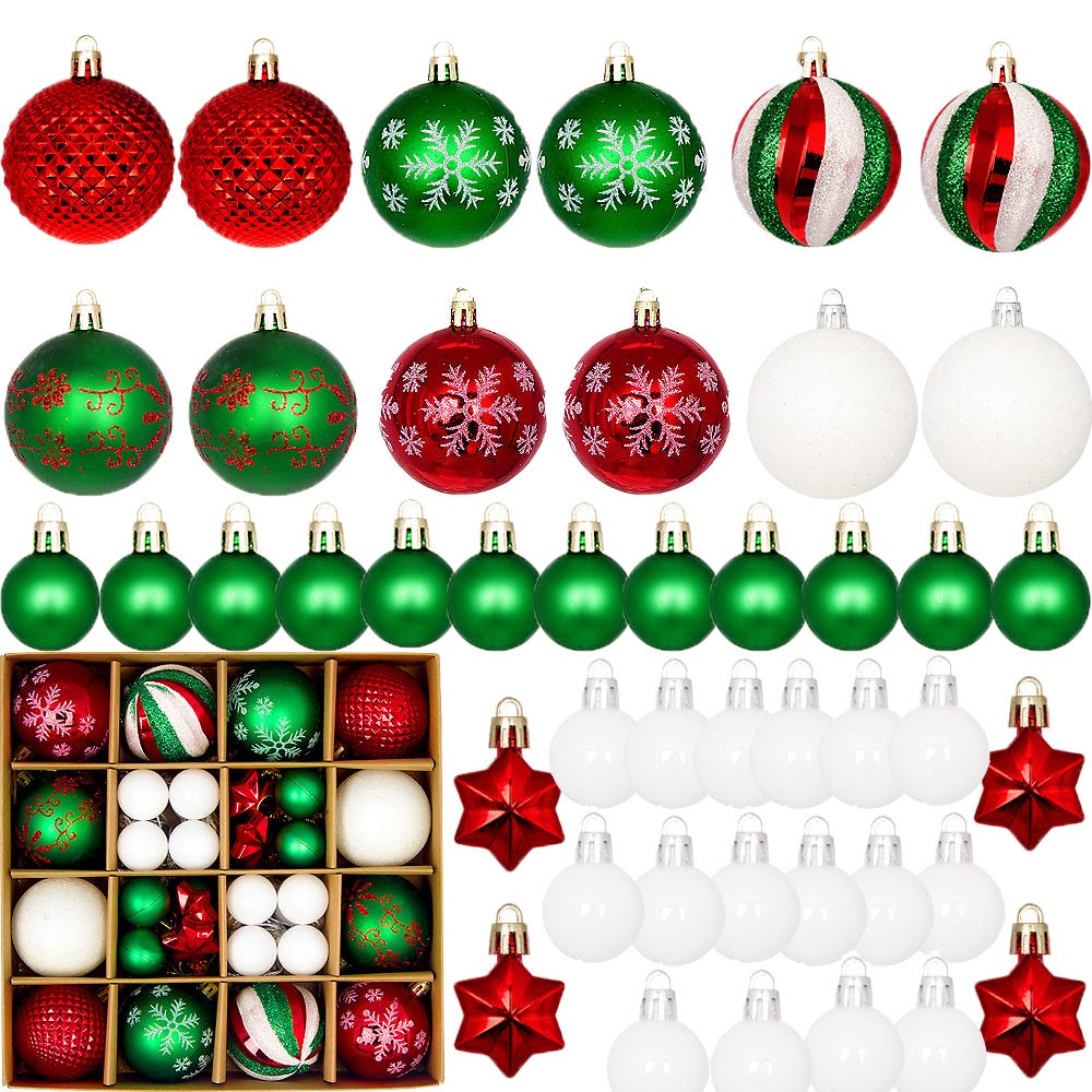 25 palline di Natale glitterate in plastica per decorazioni natalizie (rosso, verde, bianco) | Leroy Merlin