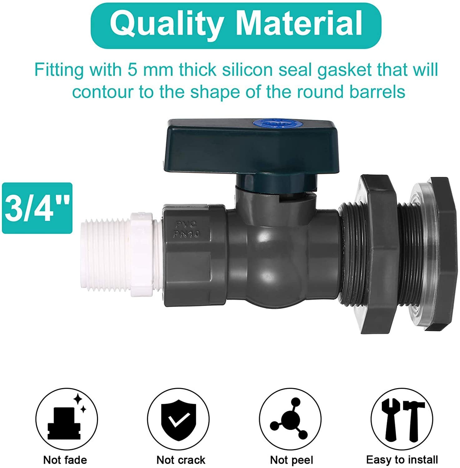 Robinet de baril d'eau en PVC avec adaptateur de robinet de tuyau à montage sur cloison et ruban d'étanchéité pour réservoirs d'eau - 3