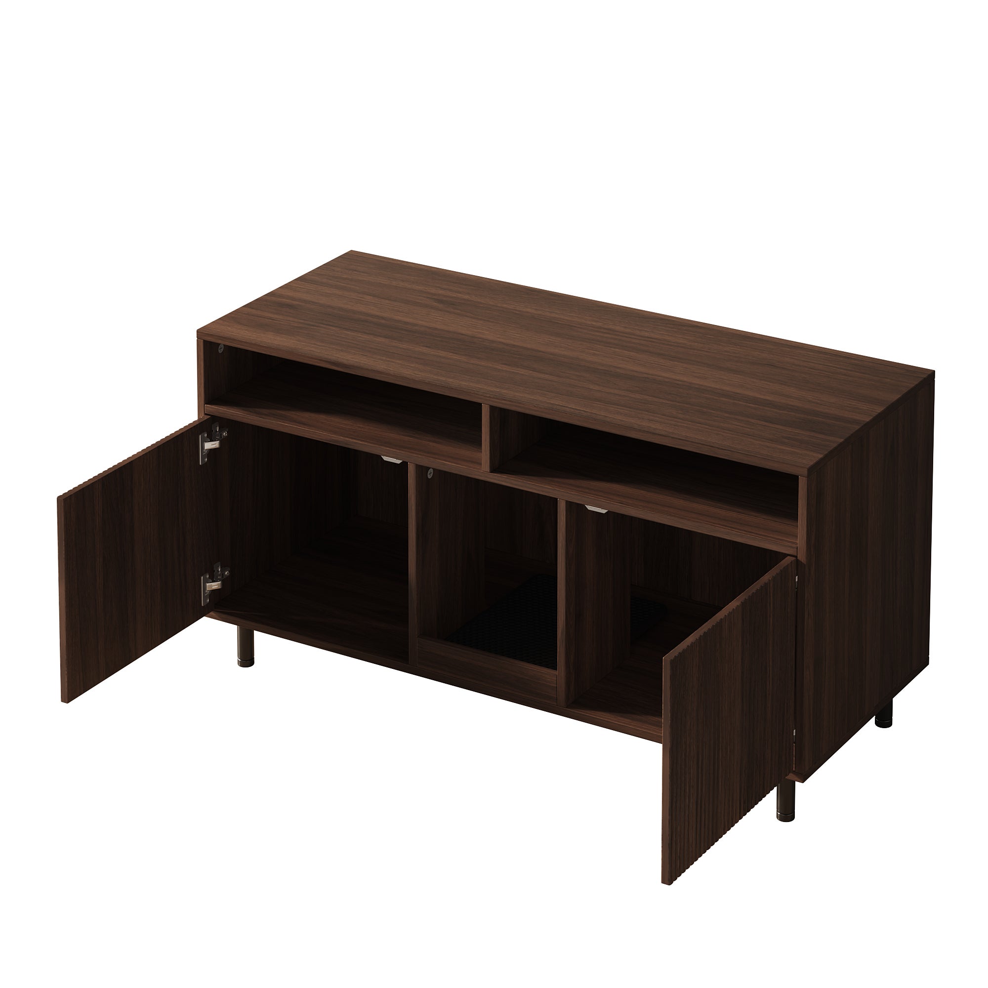 Meuble Litiere Chat avec 2 portes et 2 tiroirs, buffet - 120 x 50 x 66 cm - MDF - Noyer - 6