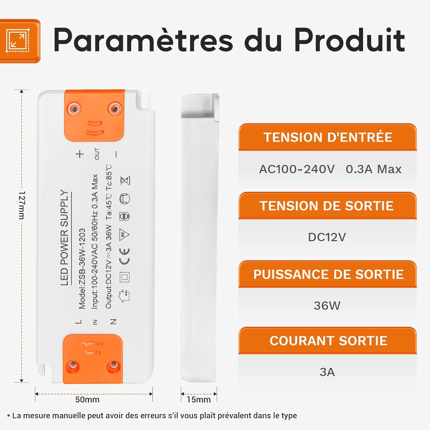 Transformateur 220V 12V - Transformateur Led Driver, 36W 3A Alimentation Transfo 230V, Sans Scintillement, Sans Bruit, pour Lampes HalogèNes - 2