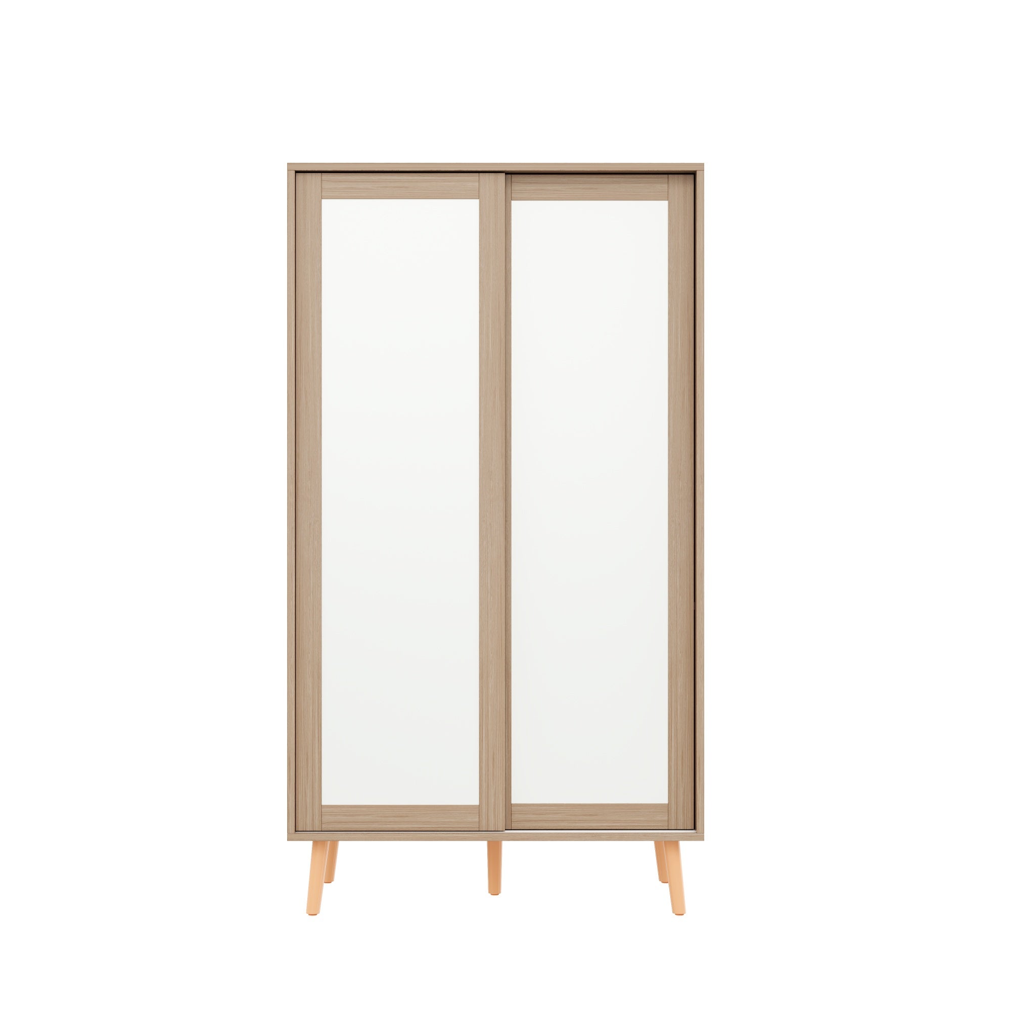 Armoire pour enfants avec 2 portes coulissantes - 80 x 46 x 141.5 cm - Bois massif + MDF - Blanc et naturel - 6