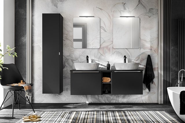 Meuble sous lavabo de salle de bain - Noir - L60-H46-P45,6 - KLAUS