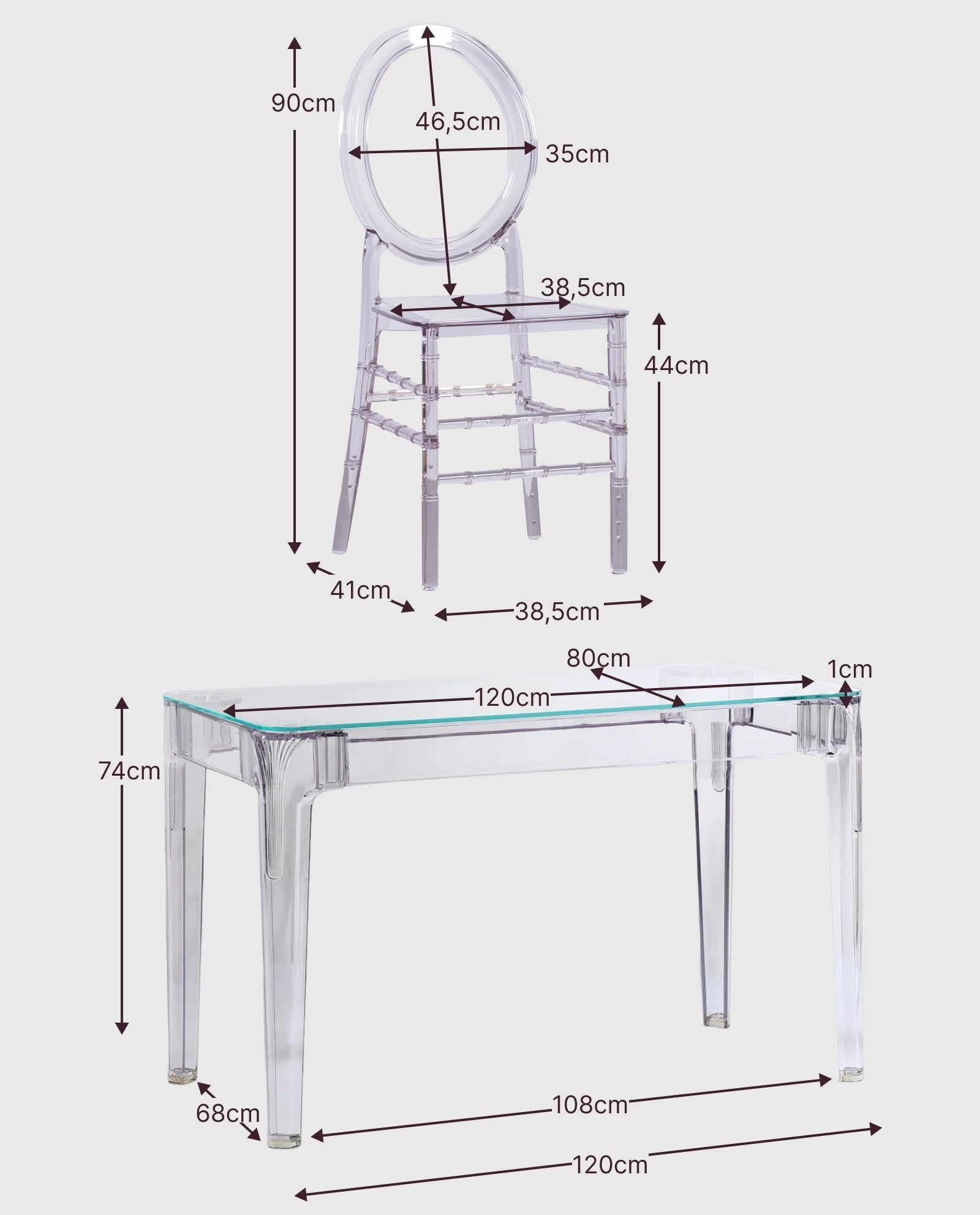 Ensemble meuble de salle à manger table transparente (120cm) et 4 chaises Isabelle - Ghost - 5