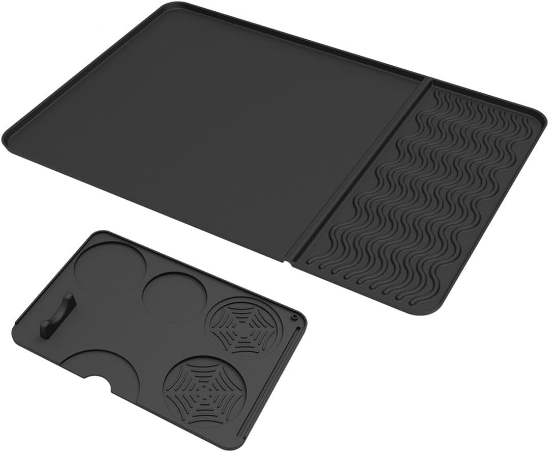 Podkładka silikonowa pod ekspres do kawy, dwuczęściowa, zawierająca matę odporną na ciepło i matę antypoślizgową, zapewniającą porządek w kawie (czarn