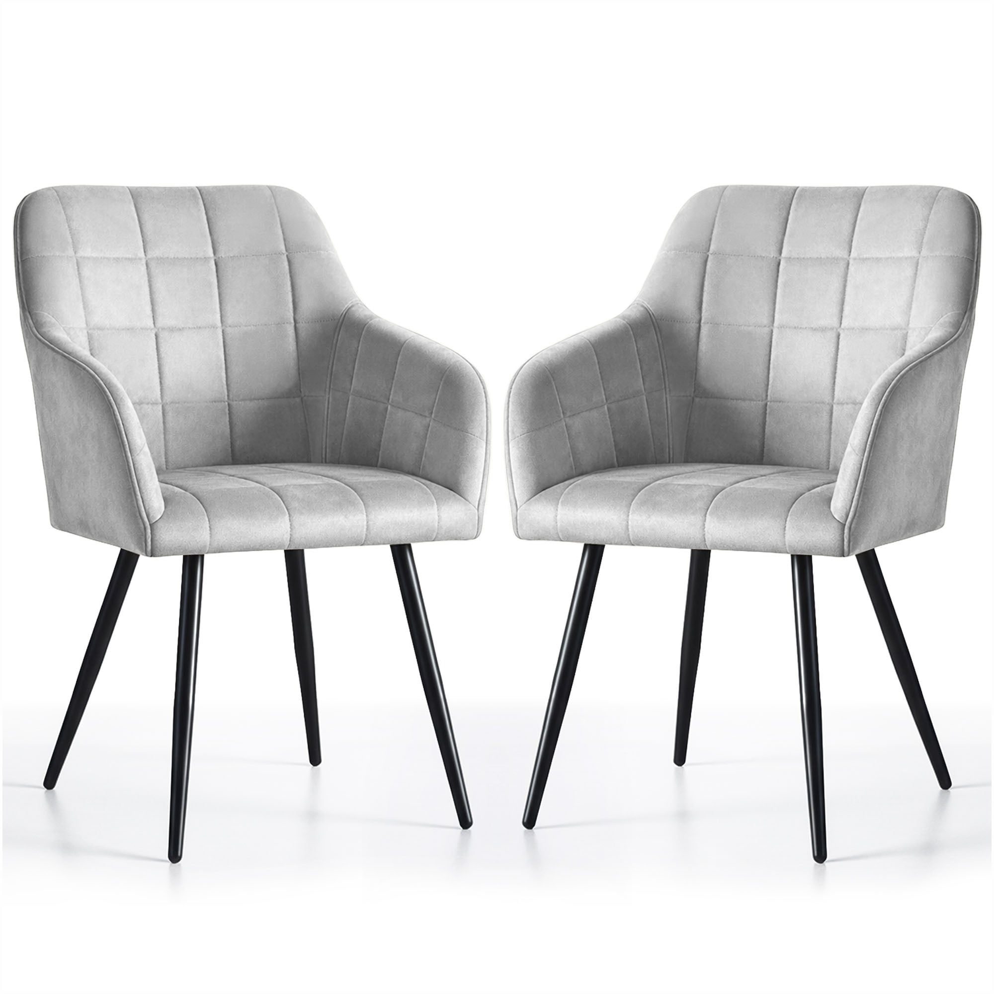 2x Krzesło tapicerowane z przeszyciami kwadratowymi Szare LUXANO Czarne nogi