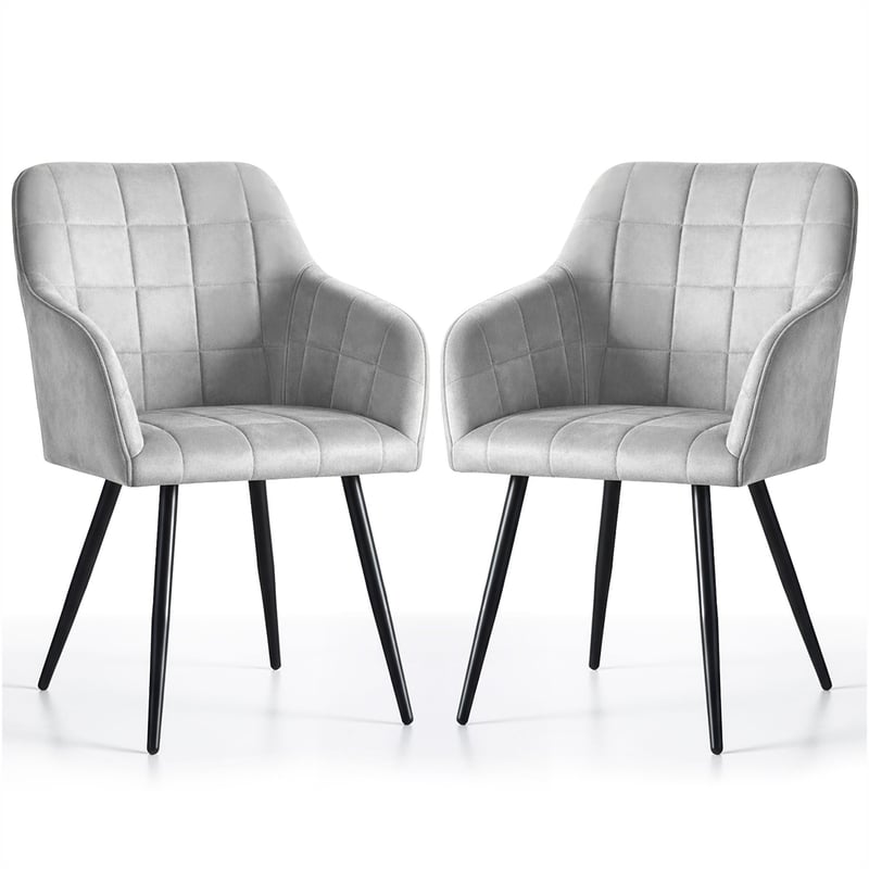2x Krzesło tapicerowane z przeszyciami kwadratowymi Szare LUXANO Czarne nogi