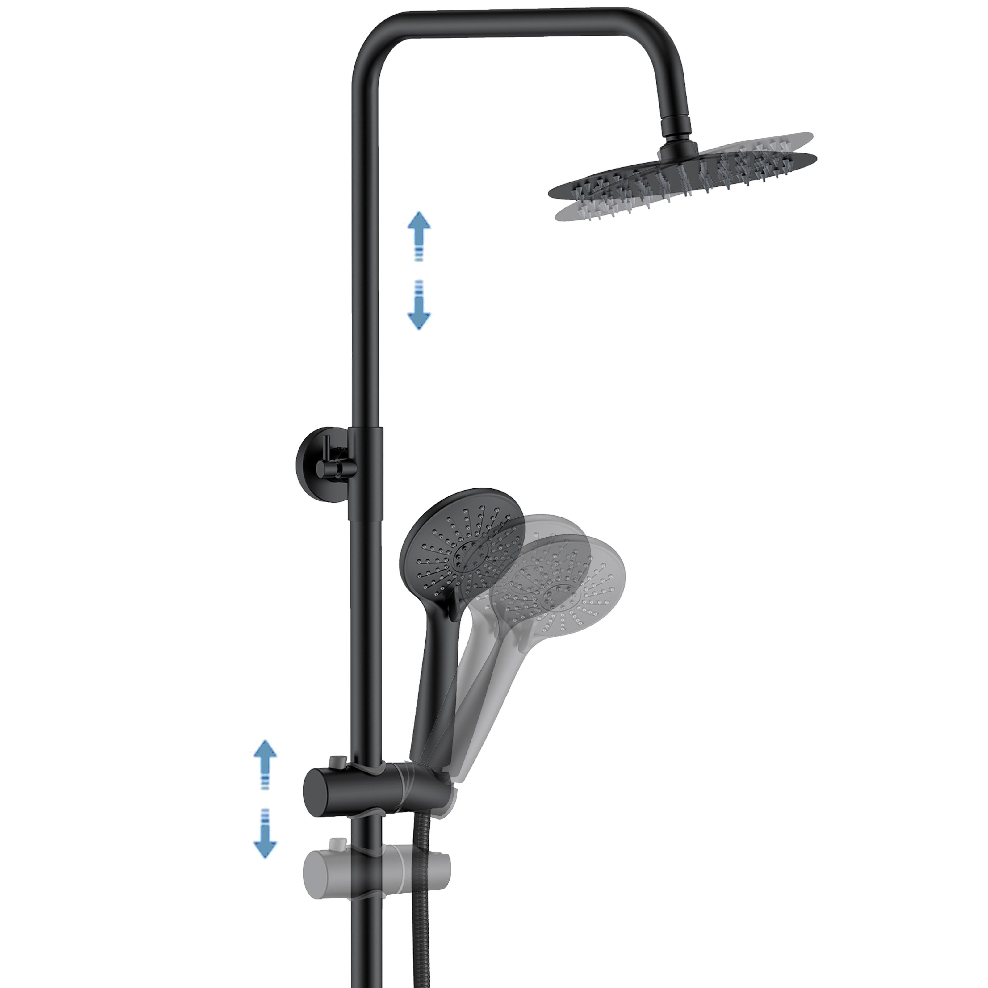 AICA Coluna de chuveiro termostática com barra redonda e chuveiro superior preto fosco design simples para banheiro - 3