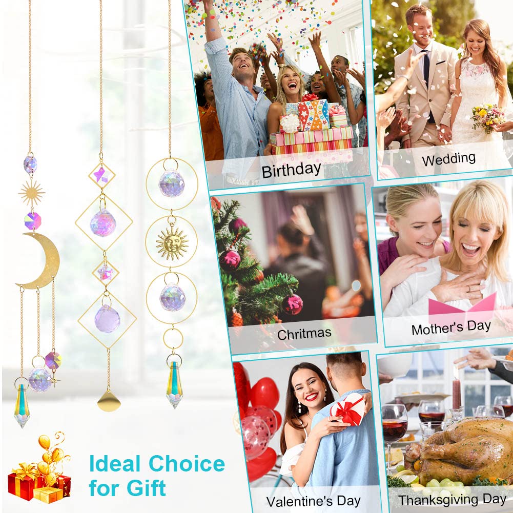 Attrape Soleil, 3pcs Attrape-Soleil en Cristal, Perle de Verre Attrape-Soleil Prisme Arc-en-Ciel en Cristal Suspendu Suncatcher Pendentif en Cristal - 9