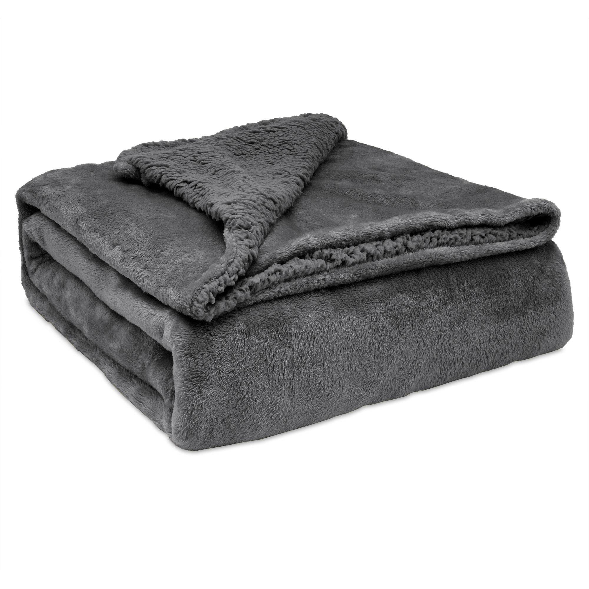 Manta sofá invierno grande sedalina lisa y borreguito polar sherpa 180x240cm calentita gruesa, briebe, gris oscuro, -