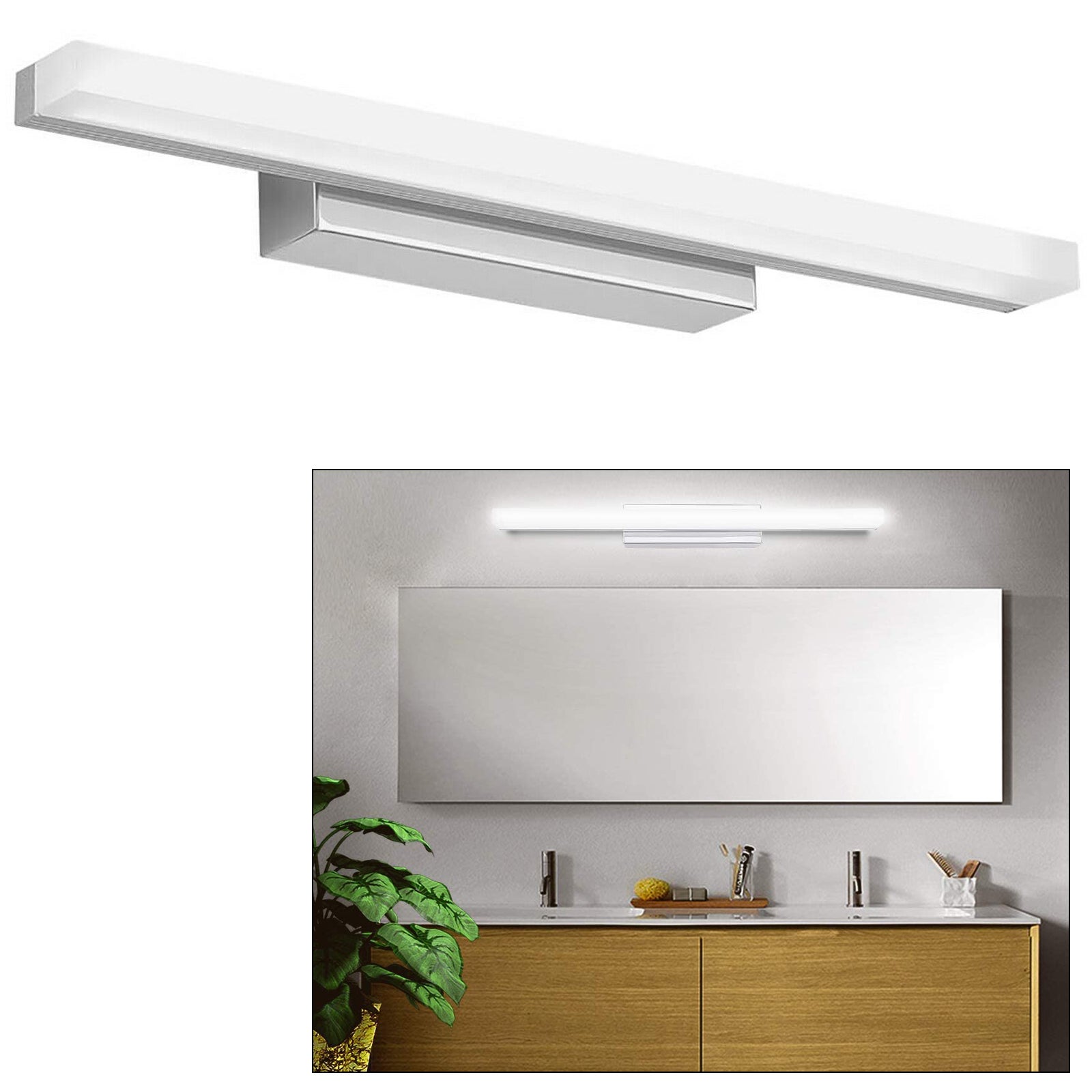 Applique murale LED 40 cm, blanc naturel 4000K, 9 W, chromée, IP44, style moderne, à placer au-dessus d'un meuble-lavabo (230 V). - 2