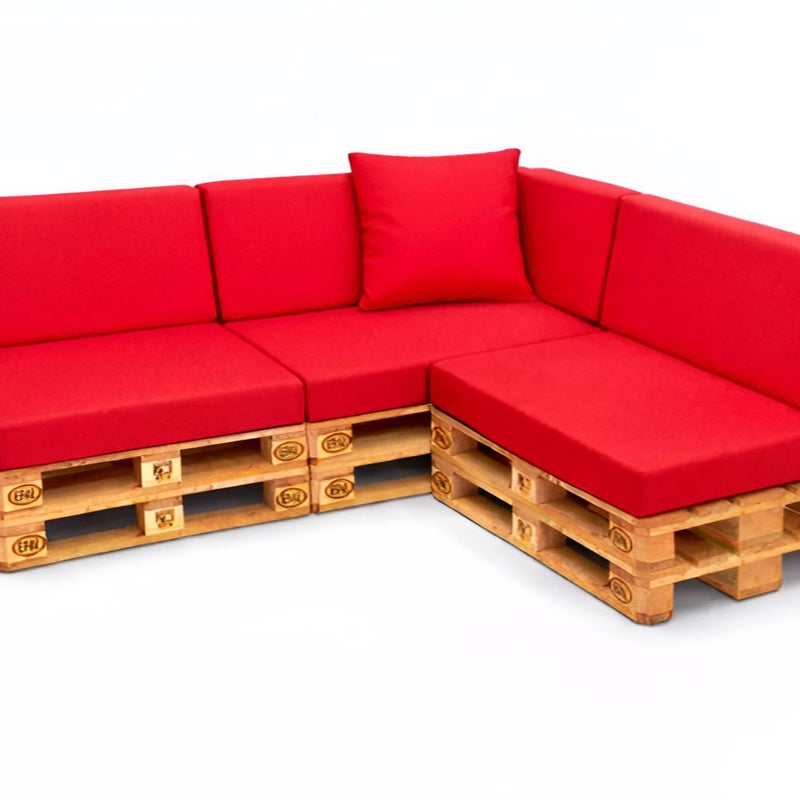 Zestaw 8 poduszek na palety ogrodowe 120×60×10 cm – siedzisko i oparcie 120×40×10 cm, poduszki na meble ogrdowe, czerwony