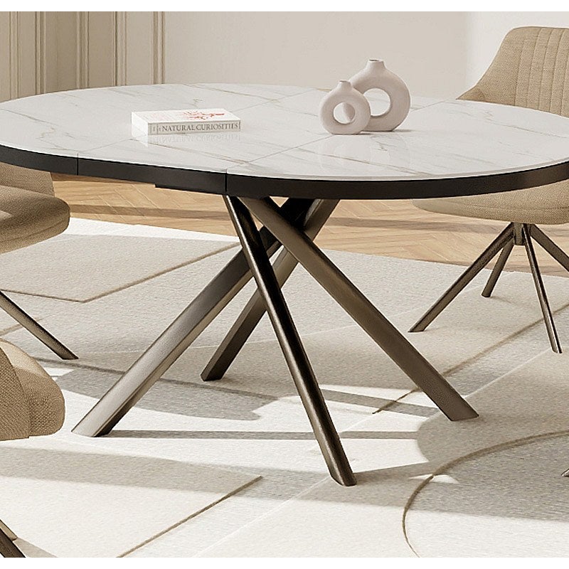 Stół do jadalni rozkładany dla 4-6 osób z ceramiki, MDF i metalu - Efekt białego marmuru i brązu - FEROLA