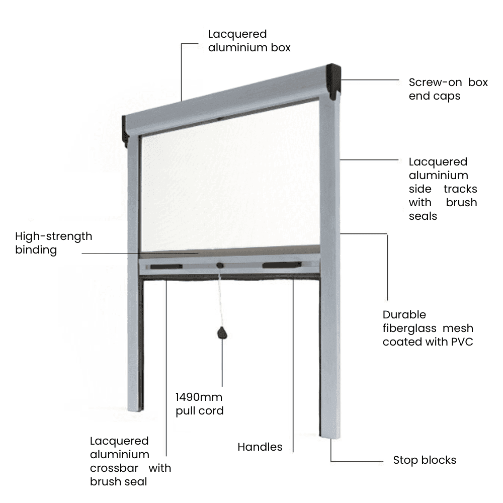 Moustiquaire fenêtre enroulable RECOUPABLE — 220x125 cm — coffre aluminium haut de gamme argent — gamme Aluminium Luxe — anti-insectes — AVOSDIM - 7