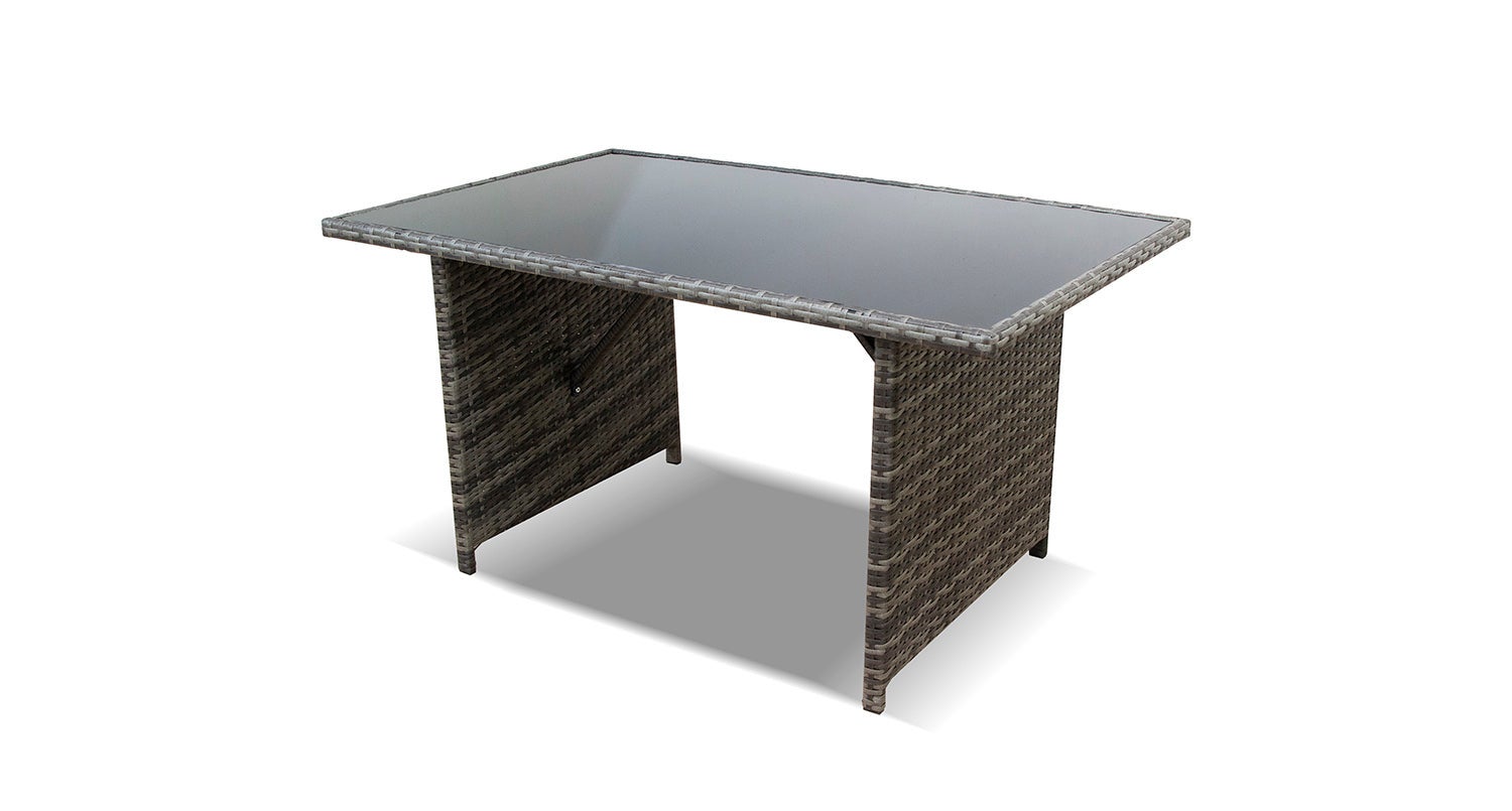 Saldos Y Stocks  Mesa De Jardin Ratan Pe Y Cristal Templado. Muebles De Jardin Y Terraza, Gris , Leroy Merlin