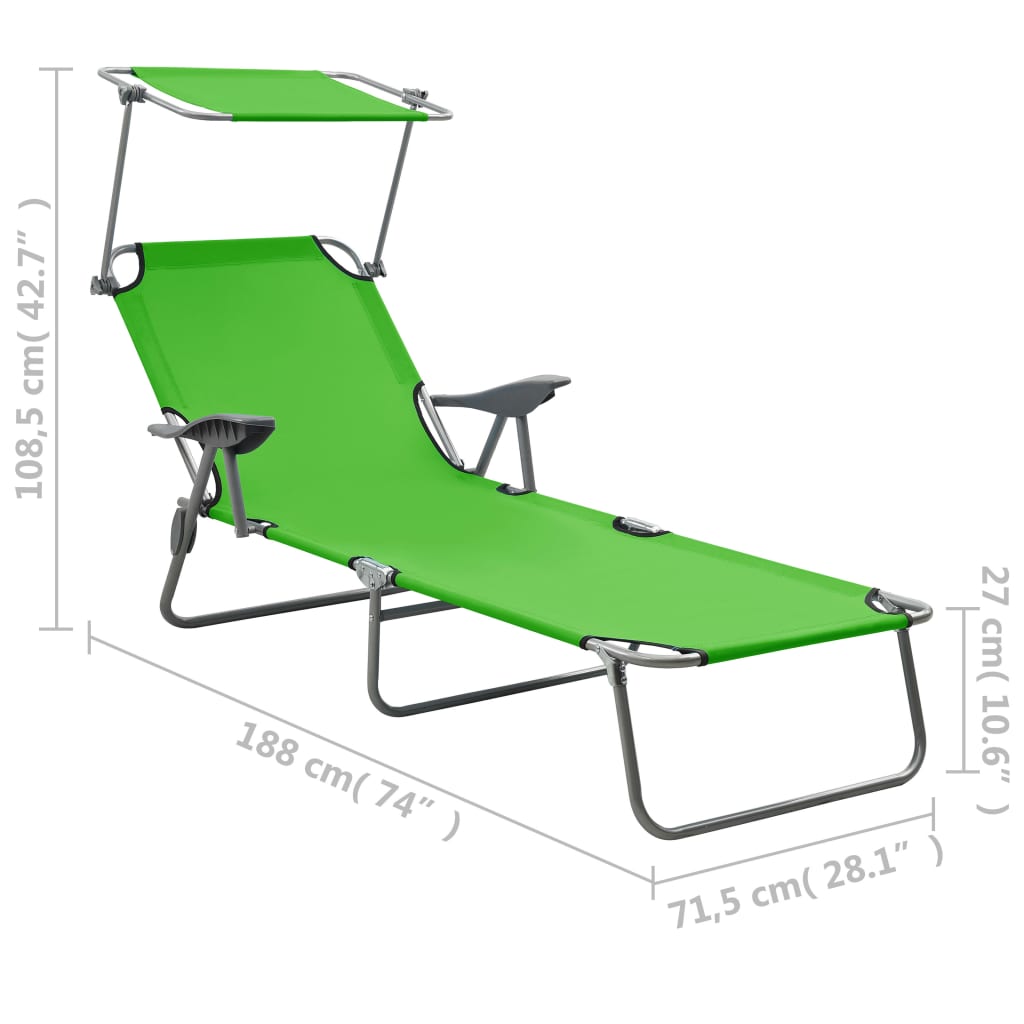 Chaise longue avec auvent Acier Vert - 8