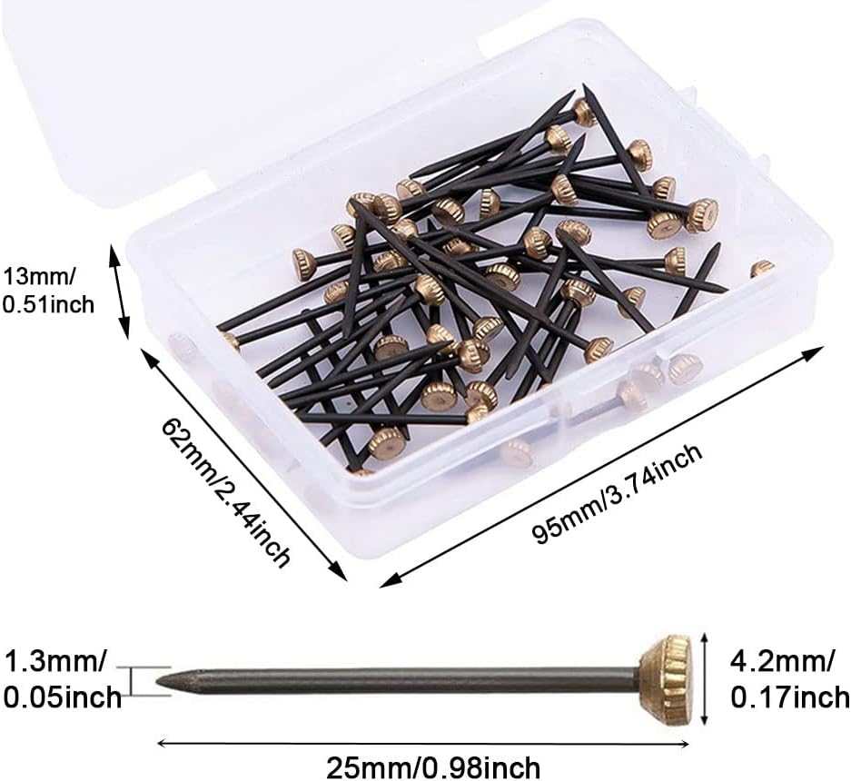 (Noir + Or) Lot de 50 clous à suspendre avec boîte de rangement en plastique, épingles à tête en laiton, crochets robustes pour cloisons sèches - 3