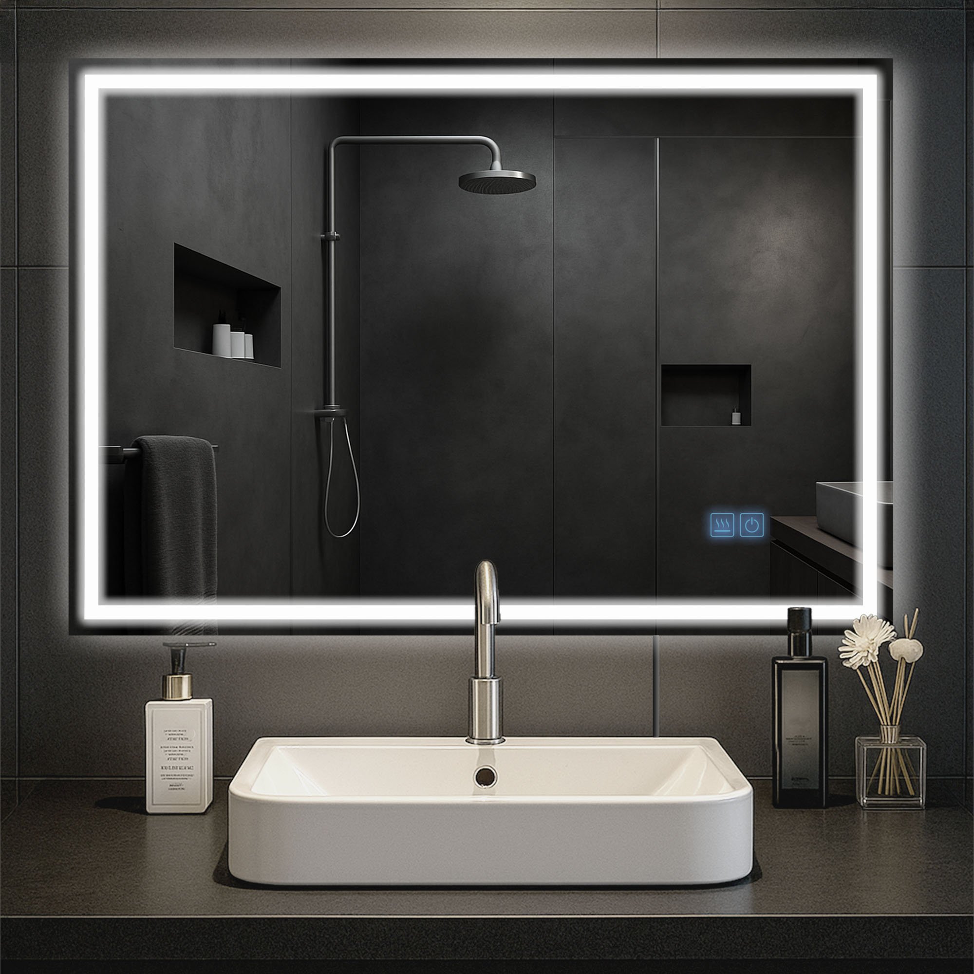 Video su Qual è Specchio da bagno Ortonbath in metallo dorato con cornice LED, specchio da trucco montato a parete, specchio illuminato anti- appannamento, luci dimmerabili, specchio impermeabile