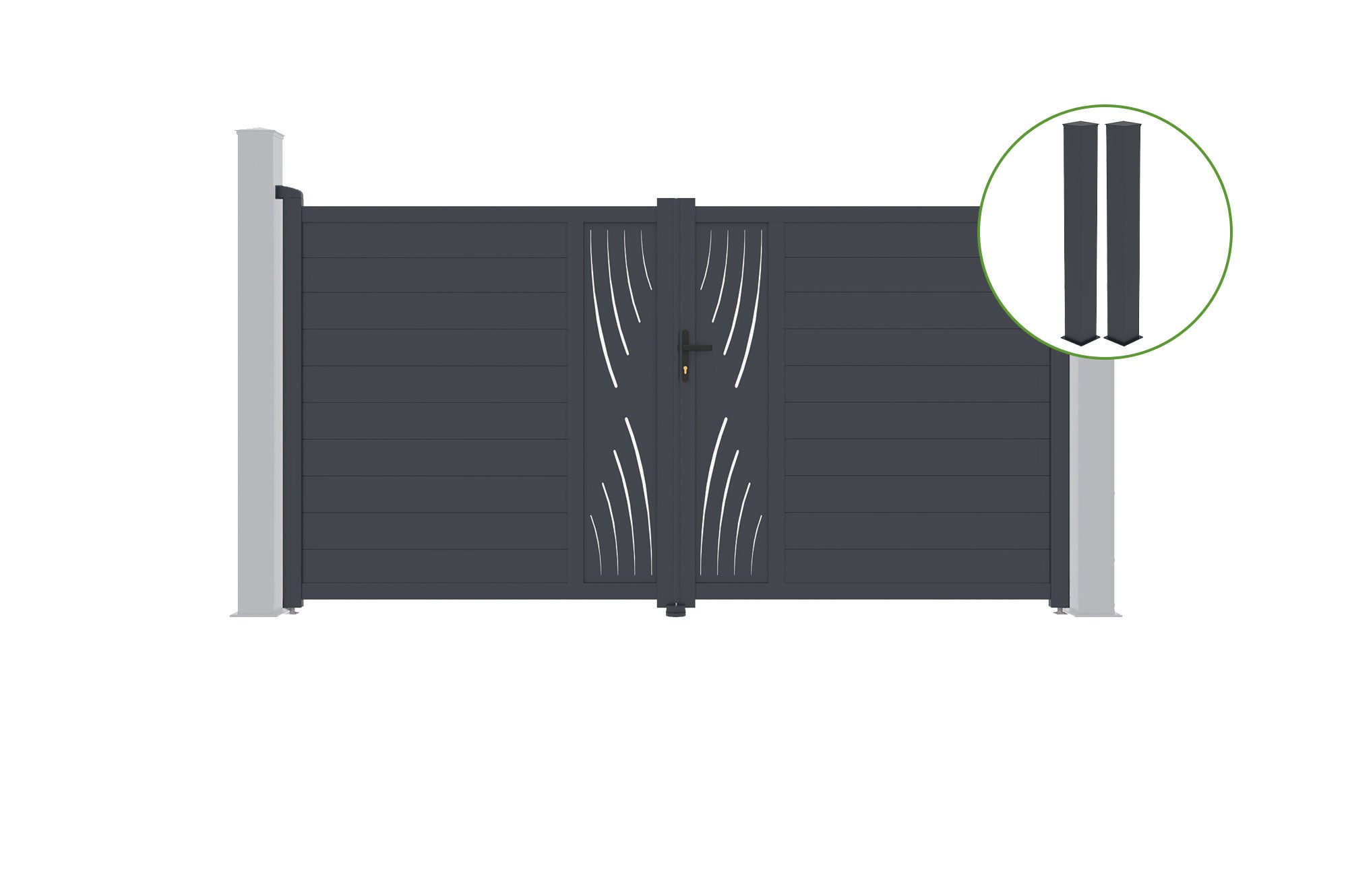 Brama skrzydłowa 3m VELETA wys. 180cm aluminium szare + 2 słupki 20x20cm wys. 19