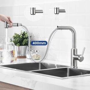Cecipa max Mitigeur de Cuisine Extractible - Robinet Cuisine à 2 Jets 360 Rotatif - Mitigeur Evier avec Douchette Brossé,EU Modèle