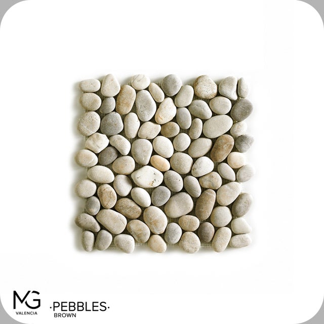 Mosaïque de galets de mer naturels 30x30cm | PEBBLES BROWN | (Boîte de 11 mailles = 1m2)