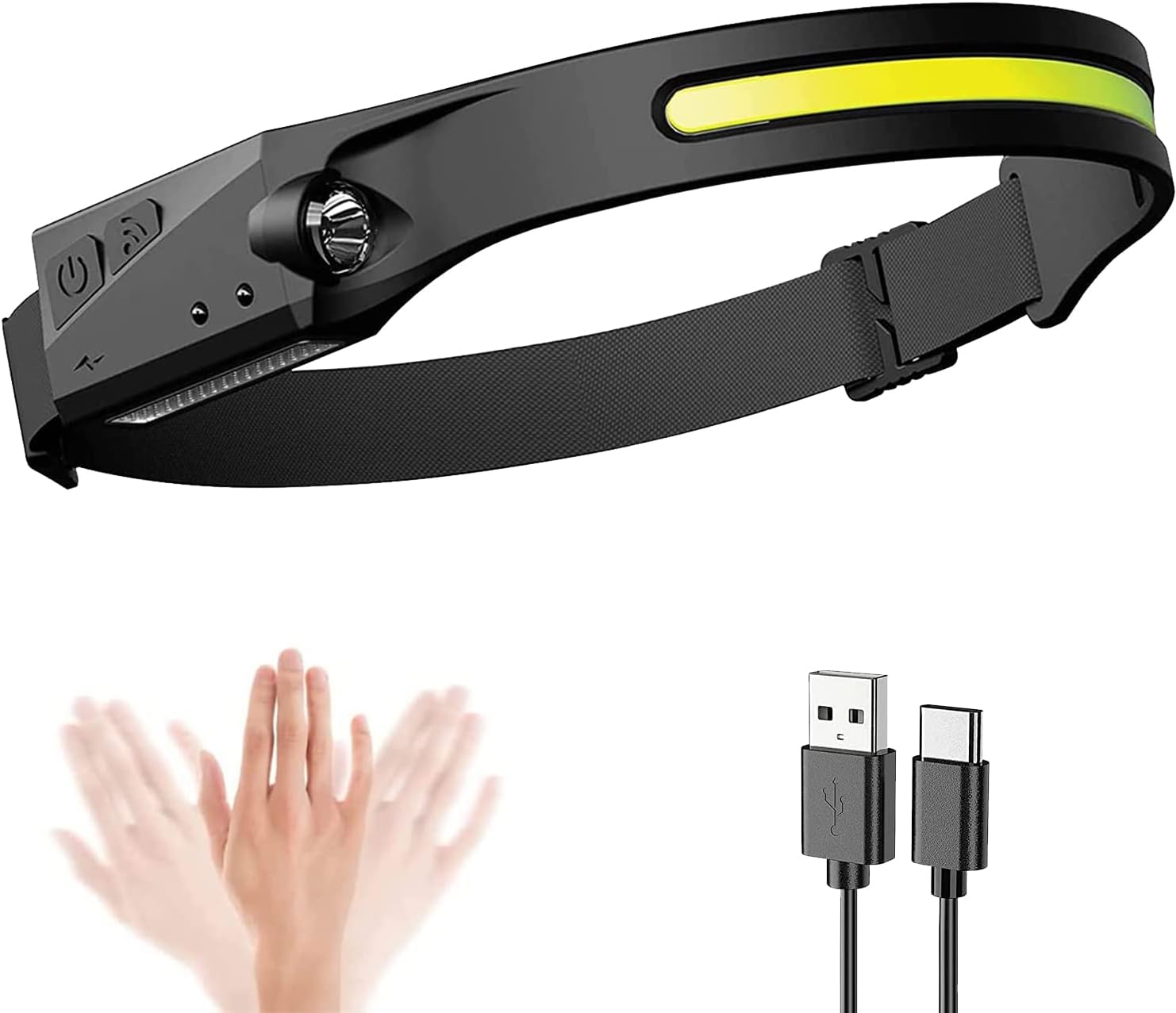 Wodoodporna latarka czołowa z akumulatorem USB, latarka czołowa indukcyjna COB+XPE, 5 trybów, superjasna, bardzo przydatna do wędkowania