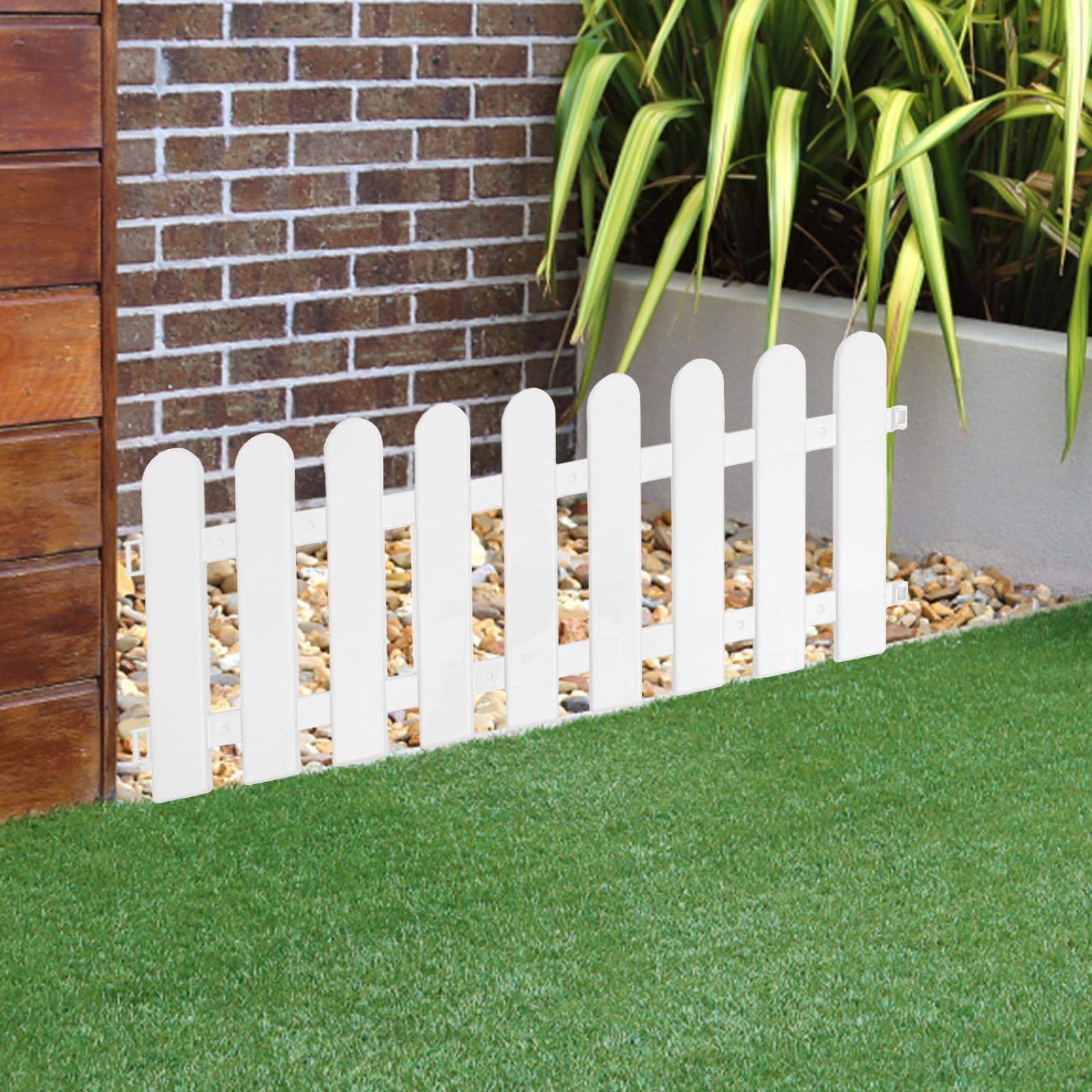 5 dekoracyjnych białych plastikowych ogrodzeń, eleganckie balustrady tarasowe do mocowania do podłoża, 50 x 13 cm, idealne na tarasy i trawniki.