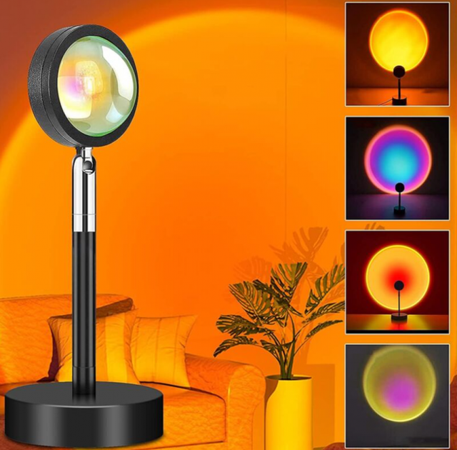 Lampe Projecteur Coucher De Soleil LED – Veilleuse 180° USB, 16 Couleurs RGB, Ambiance Romantique Pour Selfie Et Déco