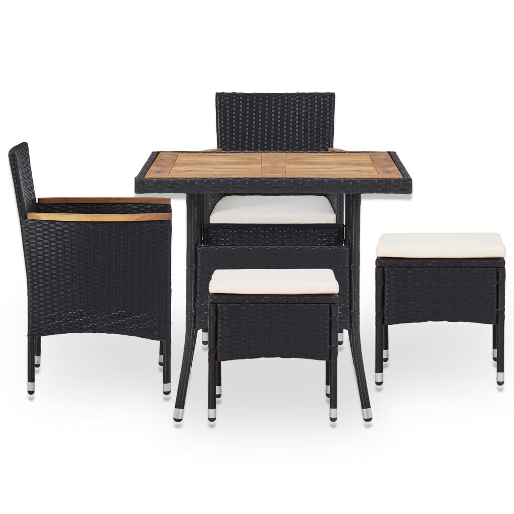 Maison Exclusive - Set da Pranzo da Giardino 5 pz Nero in Polyrattan e Acacia - 2