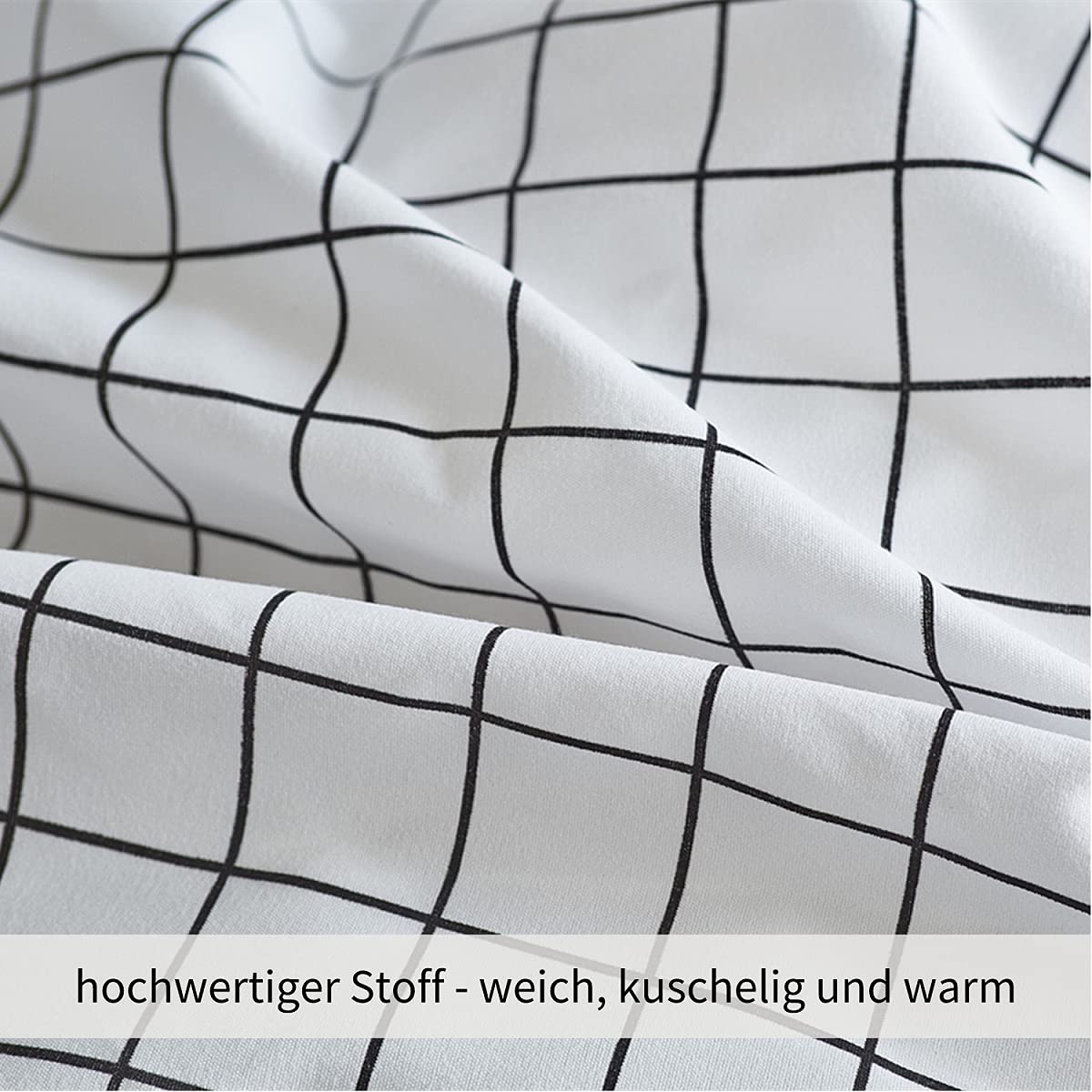 Conjunto de cama de 4 peças, capa de edredom de malha xadrez preta e branca com fecho de zíper e alças de canto (cama de 2 m) - 5