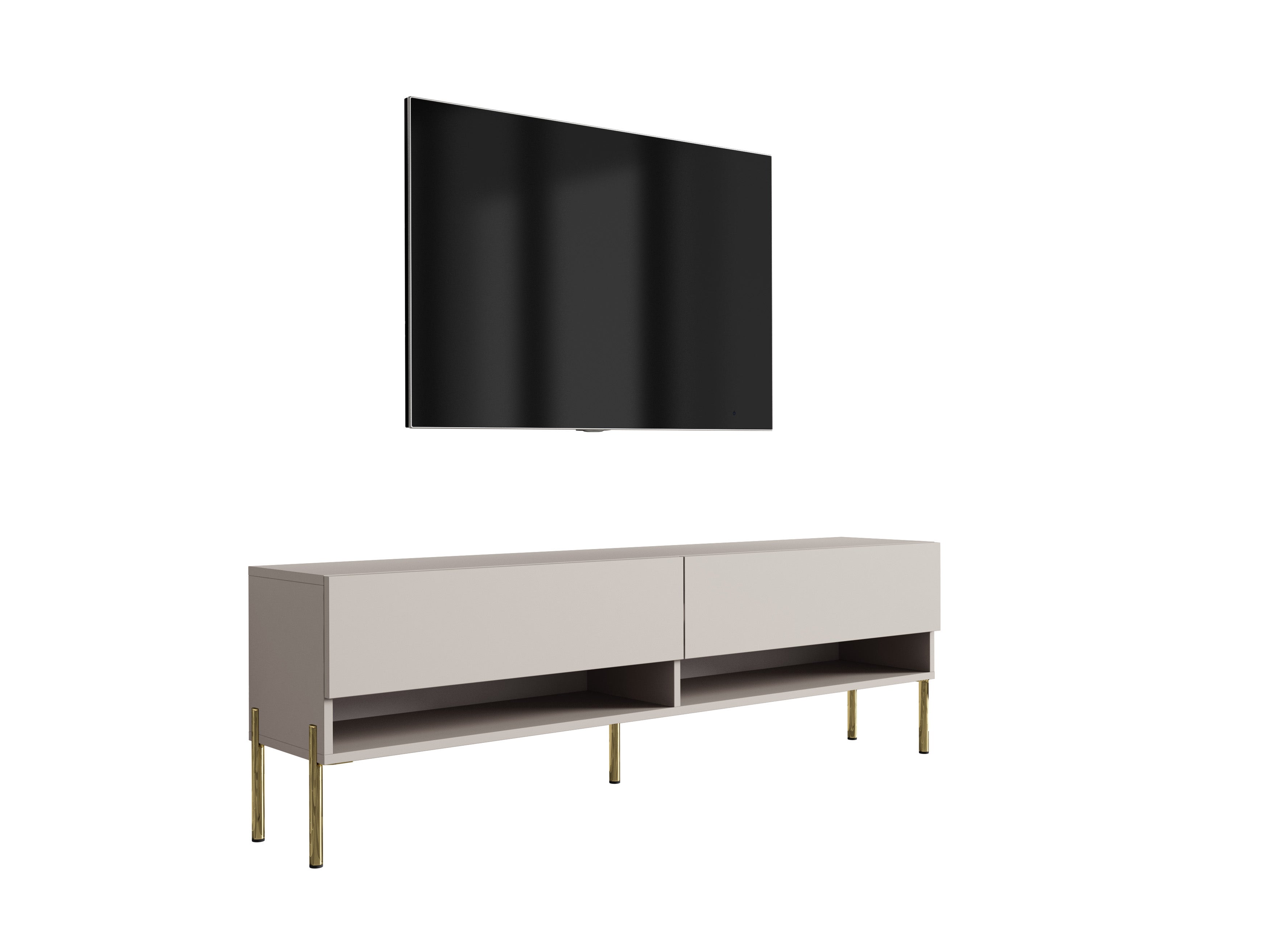 Szafka RTV : Kaszmir, nóżki proste złote, 170 × 32 × 52 cm