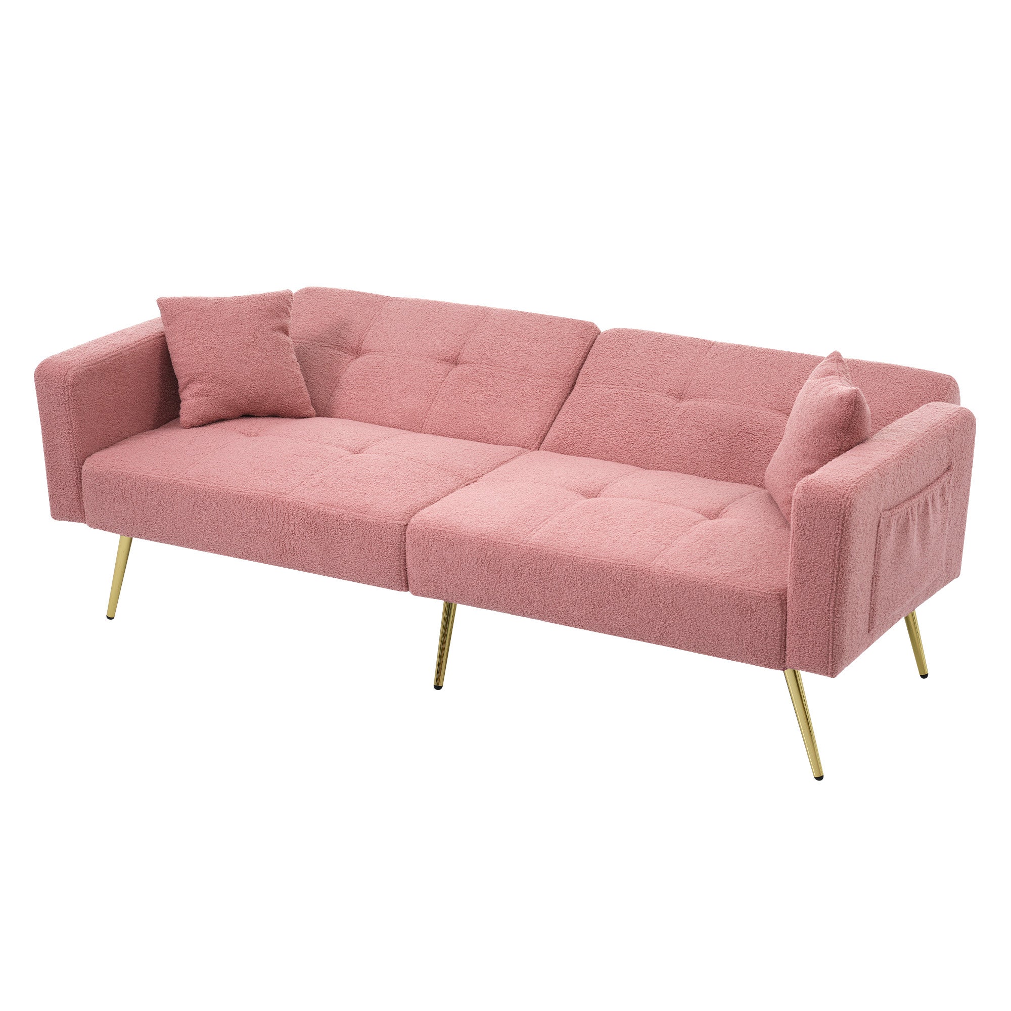 Sofa rozkładana z regulowanym oparciem - 2-osobowa - tkanina French Terry - różowa - 8