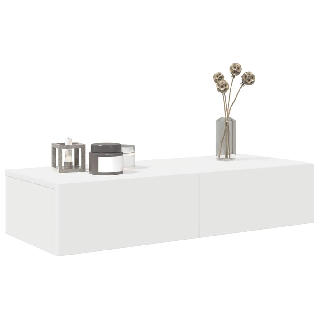 Étagère murale - Étagère flottante avec tiroirs blanc 80x33x17 cm bois d'ingénierie em108 - 3