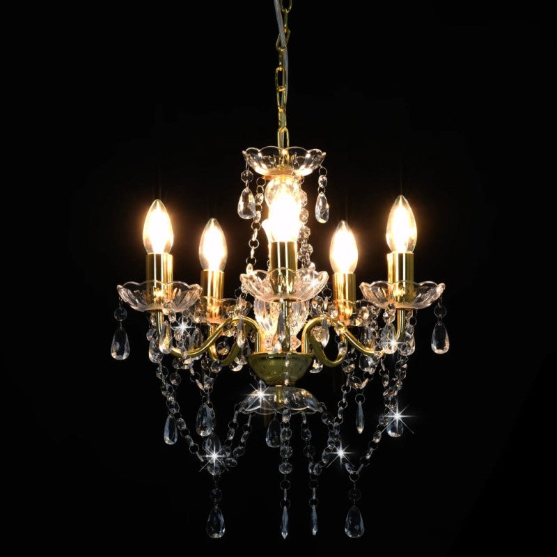 Lustre avec perles de cristal Doré Rond 5 x E14 - 4